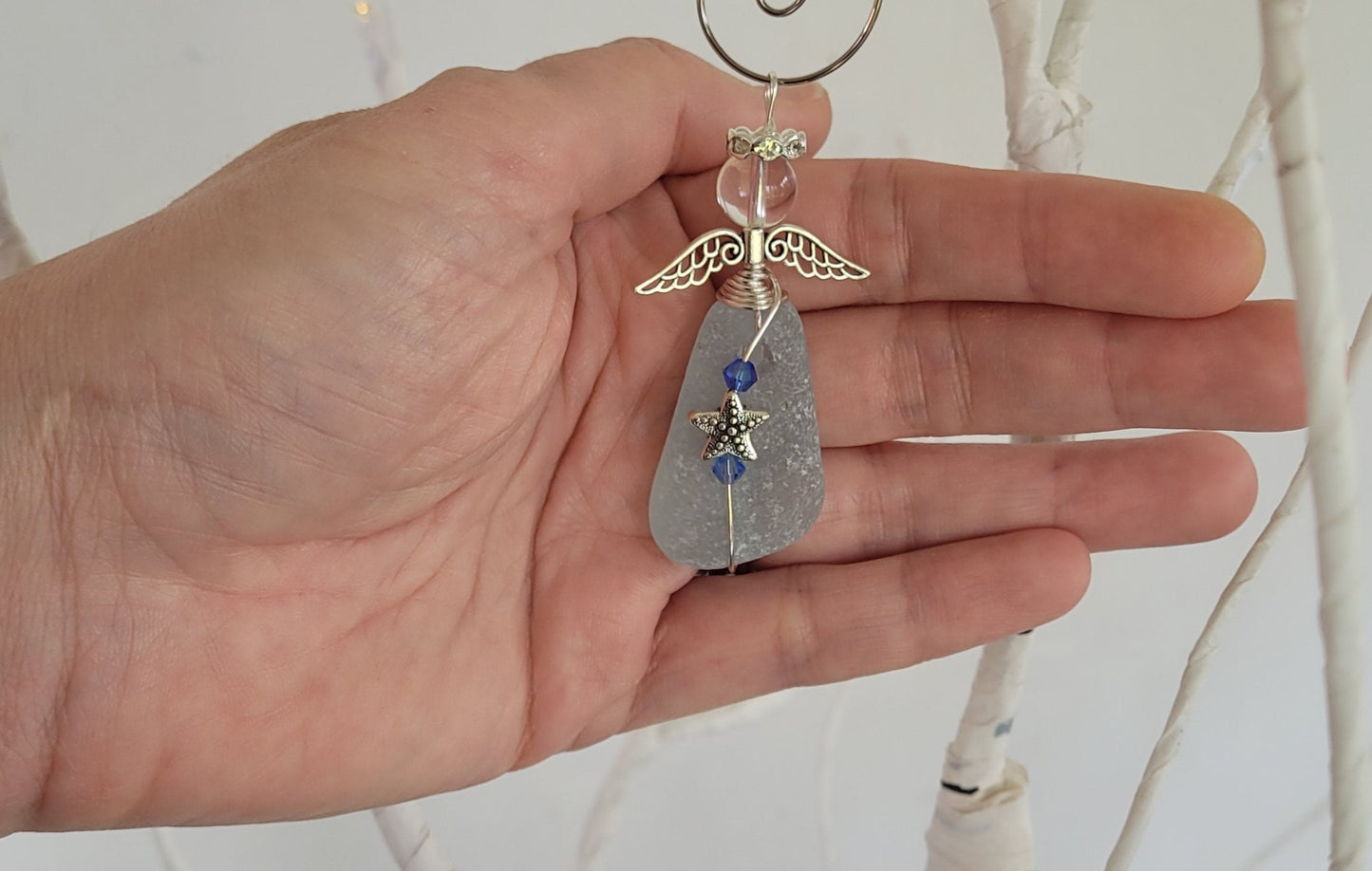 Genuine Sea Glass Angel Sun Catcher/Angel Car Charm/Angel Pendant/Angel Ornament/Get Well Gift/Gift for Her/Birthday Gift/113