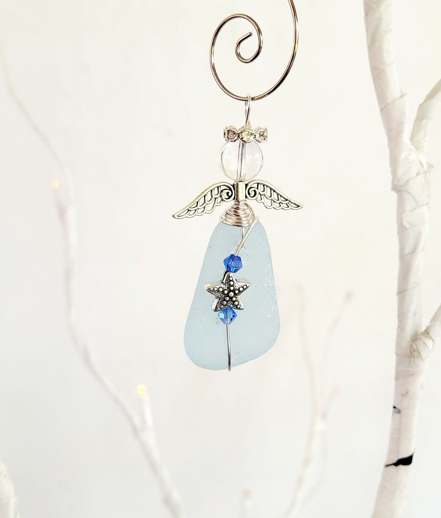 Genuine Sea Glass Angel Sun Catcher/Angel Car Charm/Angel Pendant/Angel Ornament/Get Well Gift/Gift for Her/Birthday Gift/113