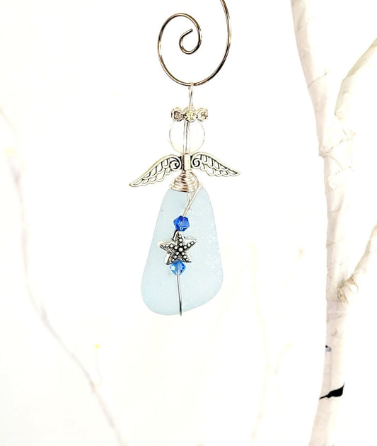 Genuine Sea Glass Angel Sun Catcher/Angel Car Charm/Angel Pendant/Angel Ornament/Get Well Gift/Gift for Her/Birthday Gift/113