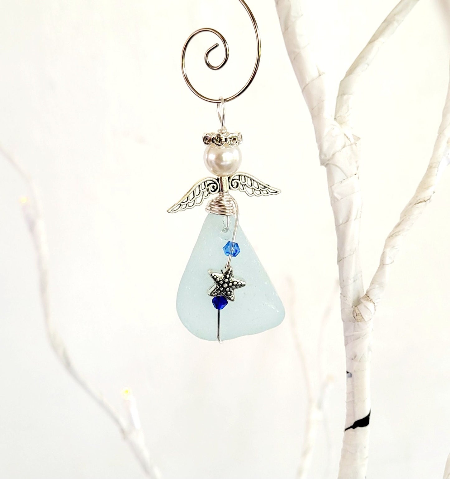 Genuine Sea Glass Angel Sun Catcher/Angel Car Charm/Angel Pendant/Get Well Gift/Mother's Day Gift/Gift for Her/Birthday Gift/110