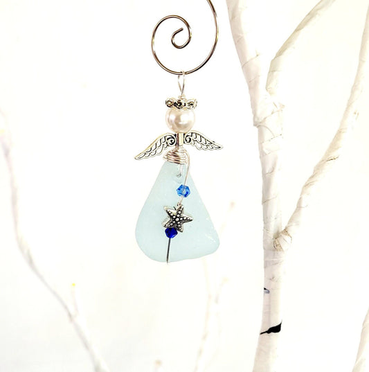 Genuine Sea Glass Angel Sun Catcher/Angel Car Charm/Angel Pendant/Get Well Gift/Mother's Day Gift/Gift for Her/Birthday Gift/110