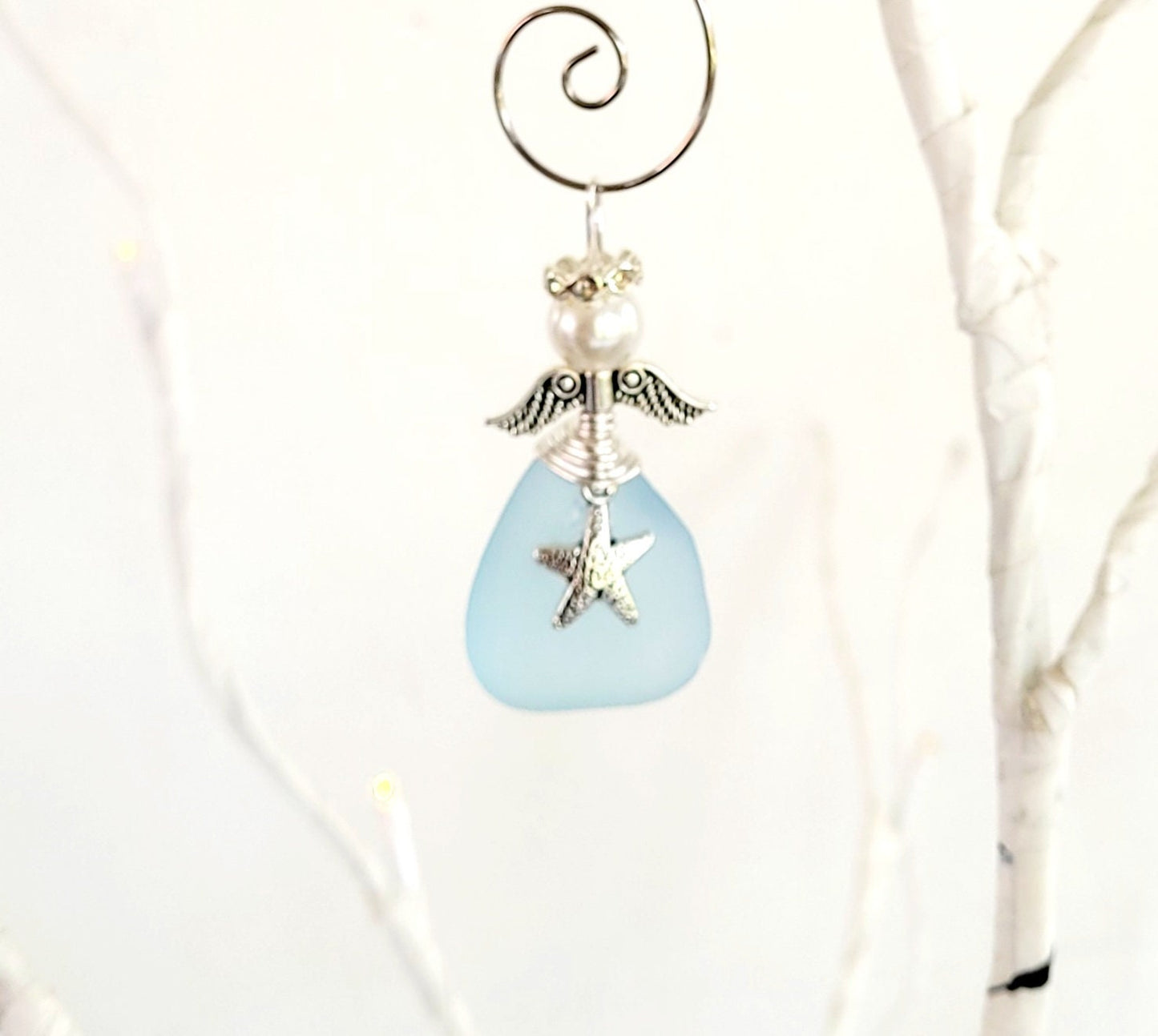 Genuine Sea Glass Angel Sun Catcher/Angel Car Charm/Angel Pendant/Angel Ornament/Get Well Gift/Gift for Her/Birthday Gift/85