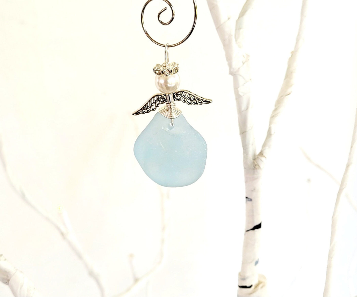 Genuine Sea Glass Angel Sun Catcher/Angel Car Charm/Angel Pendant/Angel Ornament/Get Well Gift/Gift for Her/Birthday Gift/143