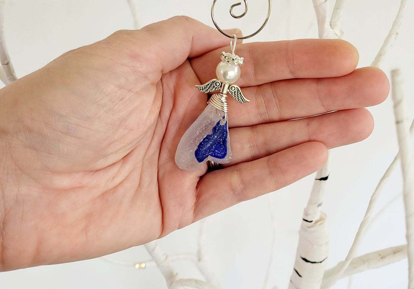 Genuine Sea Glass Angel Sun Catcher/Angel Car Charm/Angel Pendant/Angel Ornament/Get Well Gift/Gift for Her/Birthday Gift/64