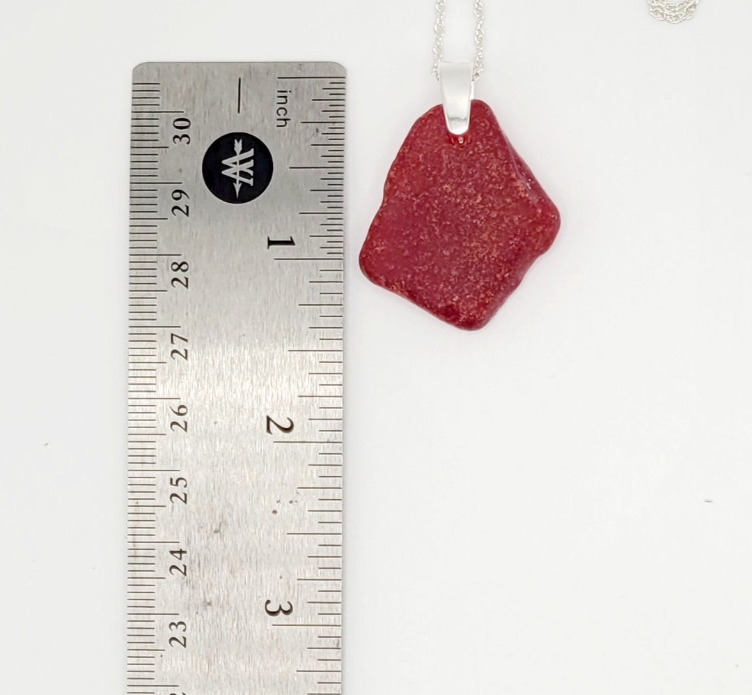 Genuine Sea Glass/Mother's Day Gift/Glass and Sterling Silver Necklace/Red Sea Glass Pendant/Genuine Sea Glass Jewelry/64