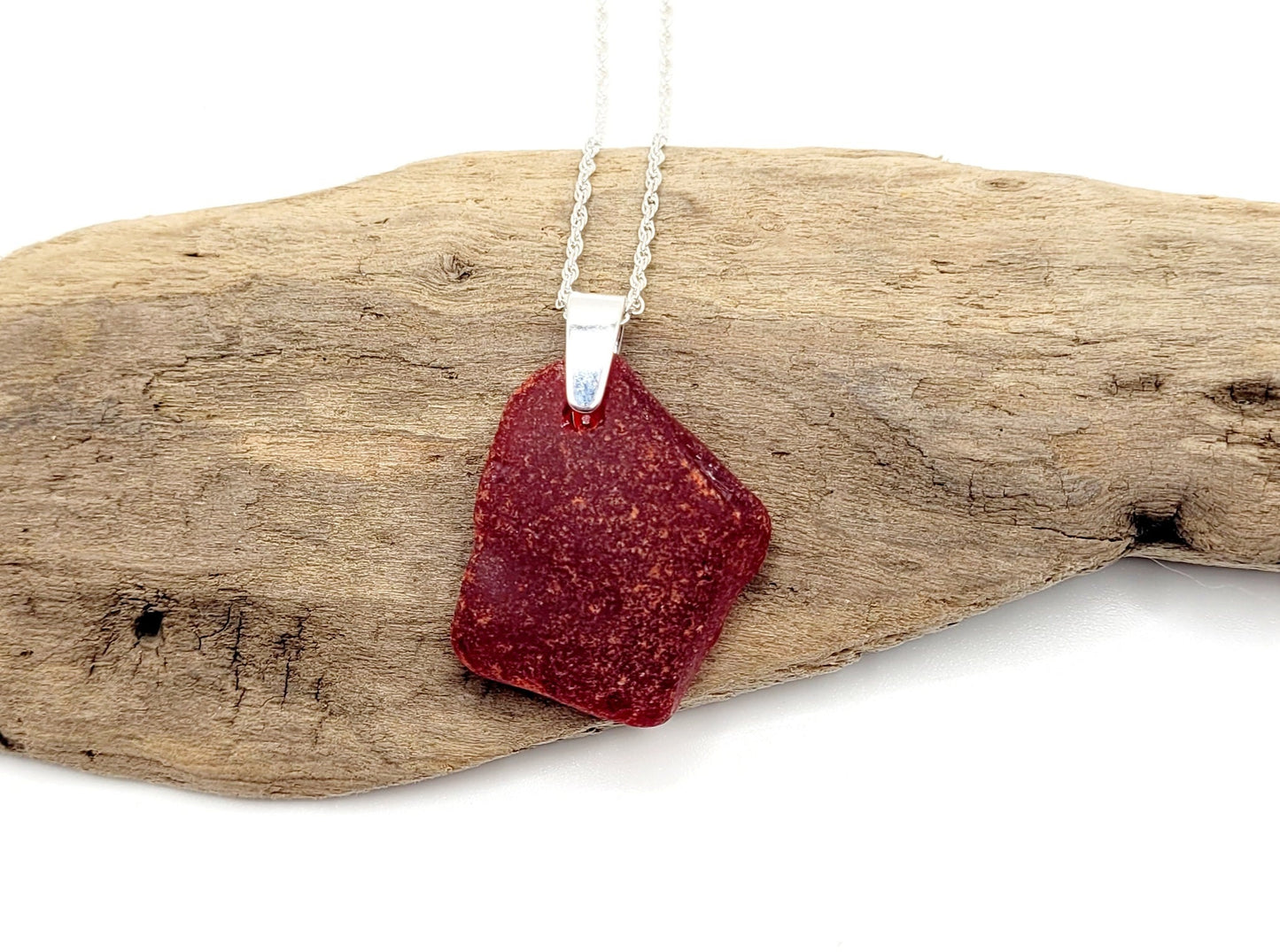 Genuine Sea Glass/Mother's Day Gift/Glass and Sterling Silver Necklace/Red Sea Glass Pendant/Genuine Sea Glass Jewelry/64