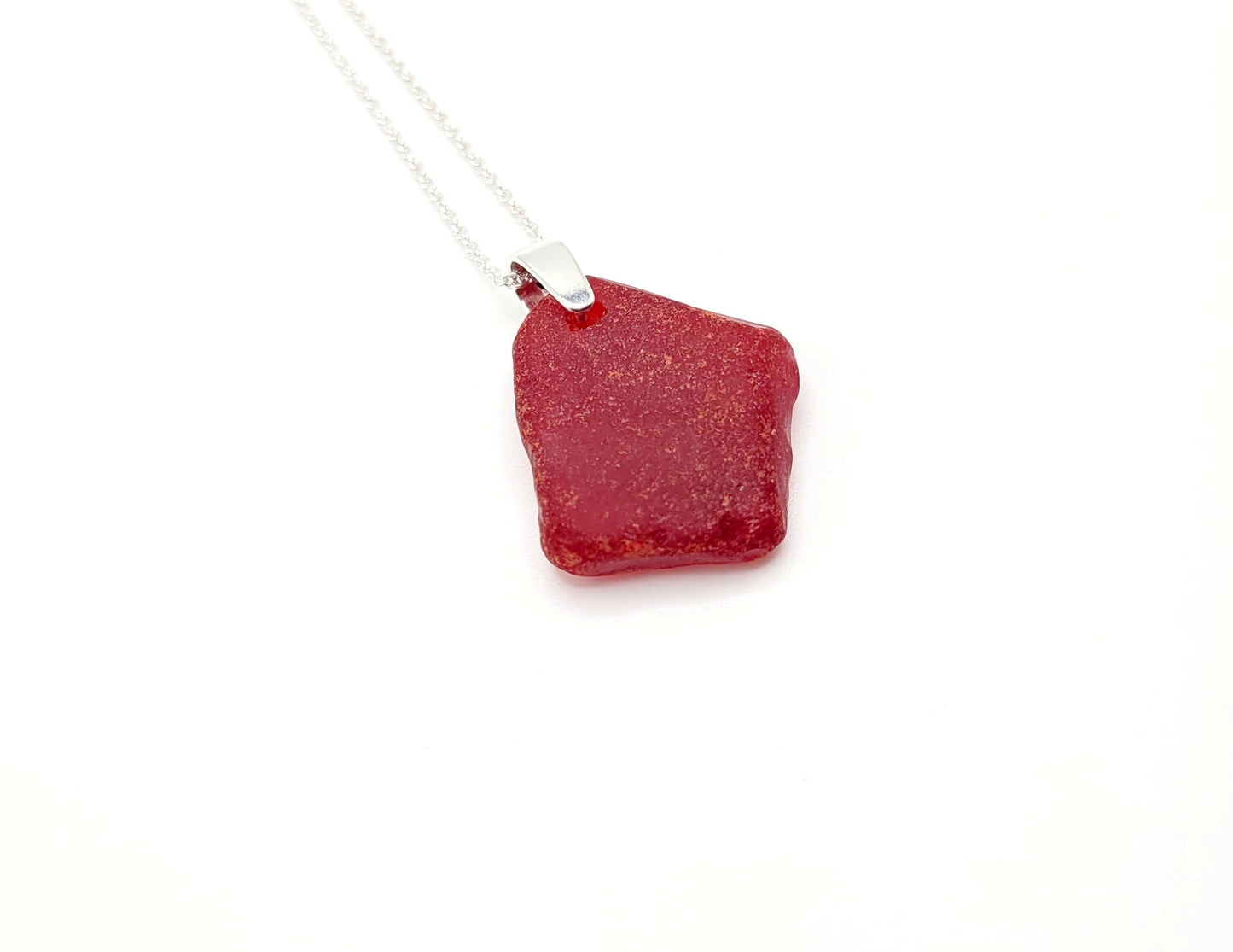 Genuine Sea Glass/Mother's Day Gift/Glass and Sterling Silver Necklace/Red Sea Glass Pendant/Genuine Sea Glass Jewelry/64