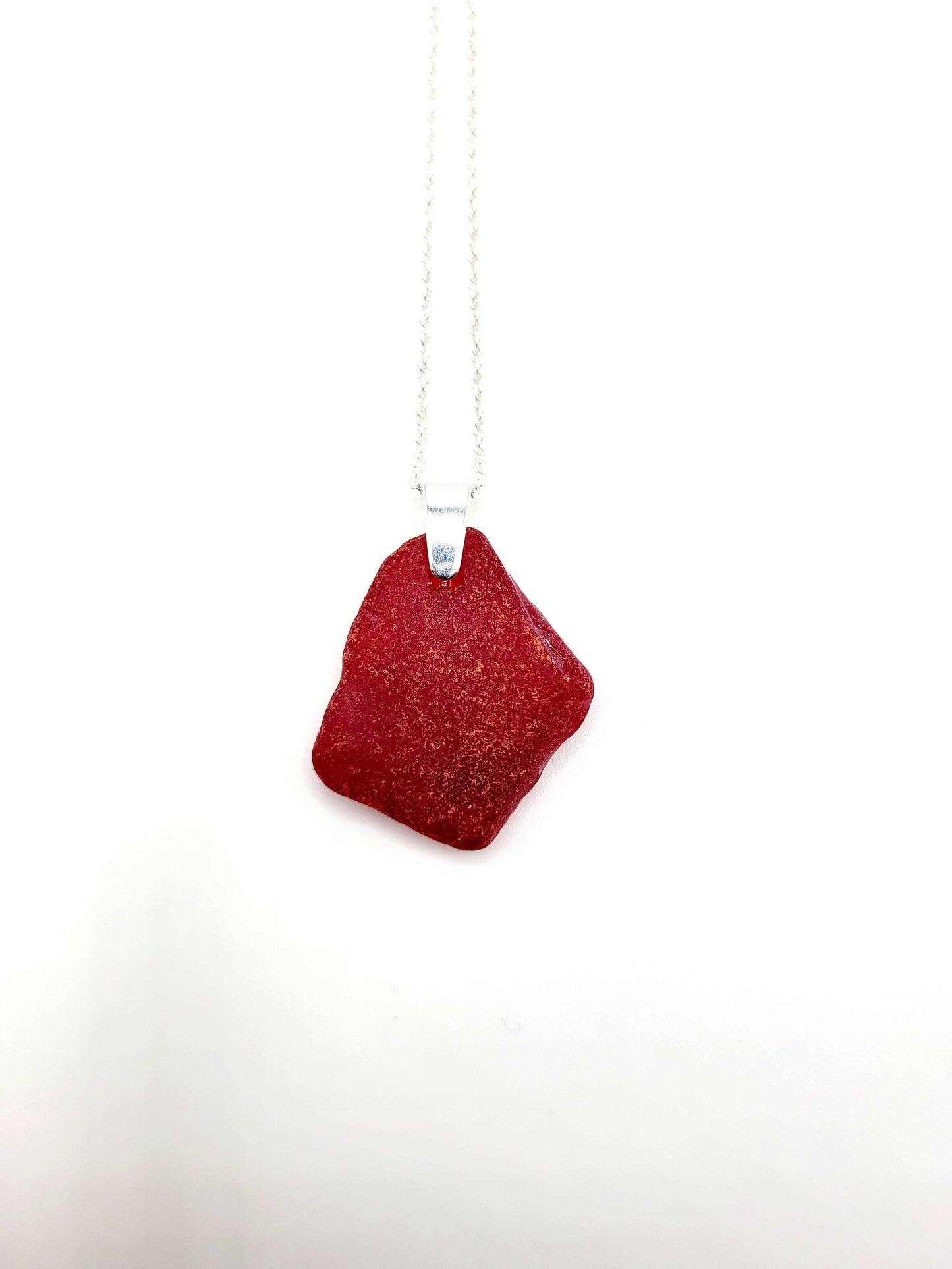 Genuine Sea Glass/Mother's Day Gift/Glass and Sterling Silver Necklace/Red Sea Glass Pendant/Genuine Sea Glass Jewelry/64