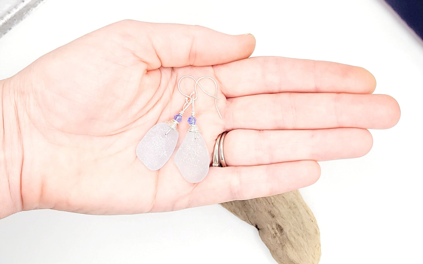 Genuine Sea Glass/Light Blue Sea Glass Earrings/Crystals/Sea Glass and Sterling Silver Earrings/Gift for Her