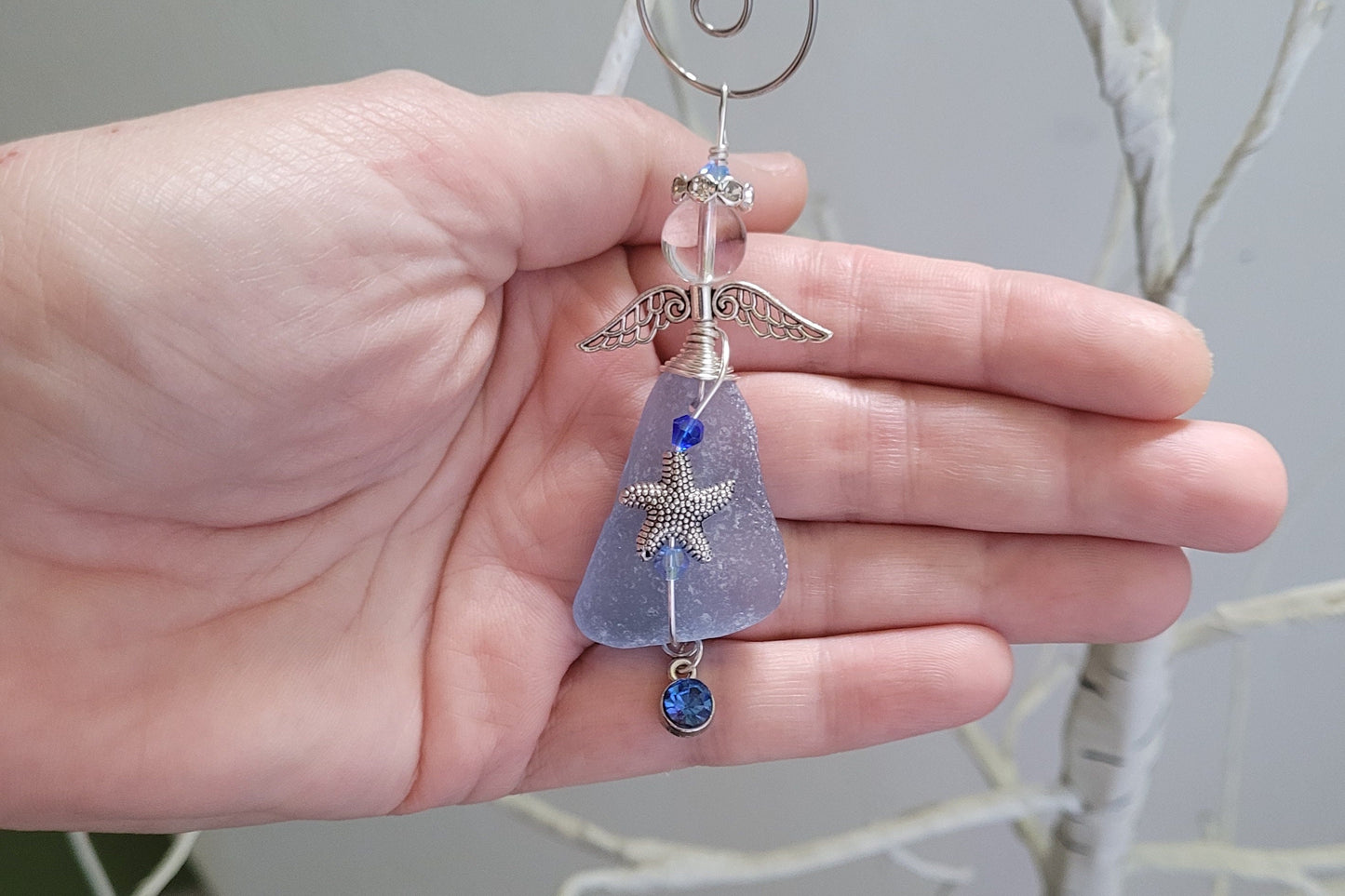 Sea Glass Guardian Angel/Genuine Sea Glass Angel/Rare Cornflower Blue Sea GlassAngel Ornament/Christmas Ornament/ Suncatcher/car charm/109