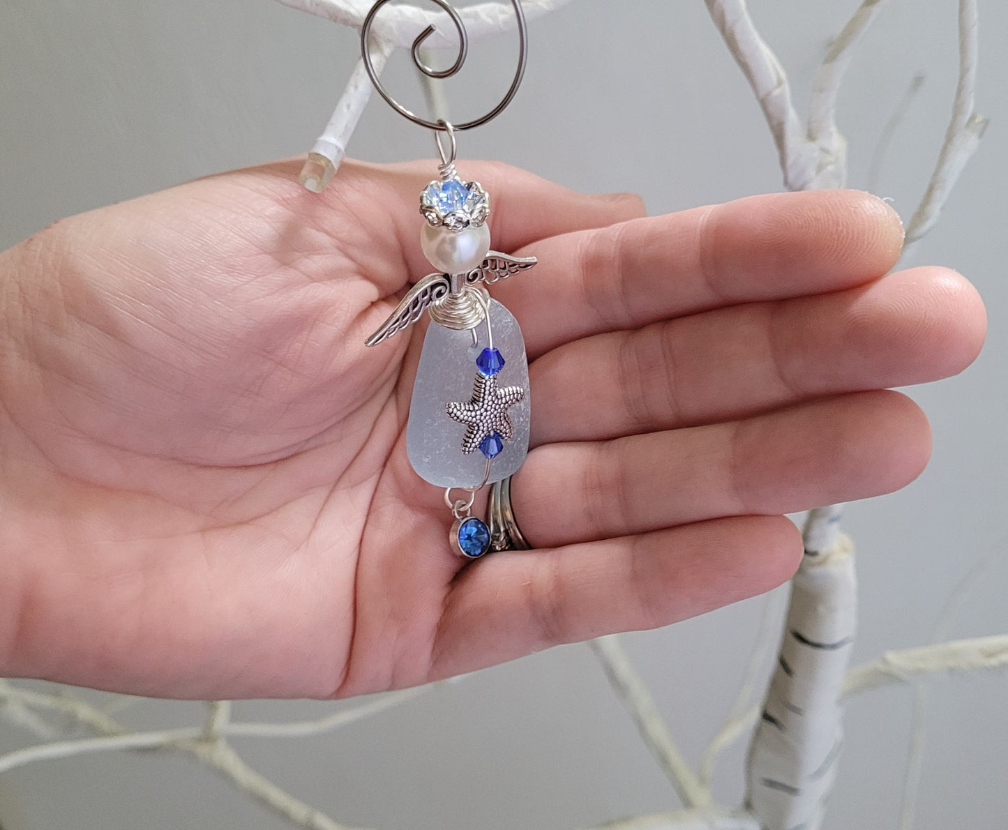 Sea Glass Guardian Angel/Genuine Sea Glass Angel/Rare Cornflower Blue Sea GlassAngel Ornament/Christmas Ornament/ Suncatcher/car charm/92