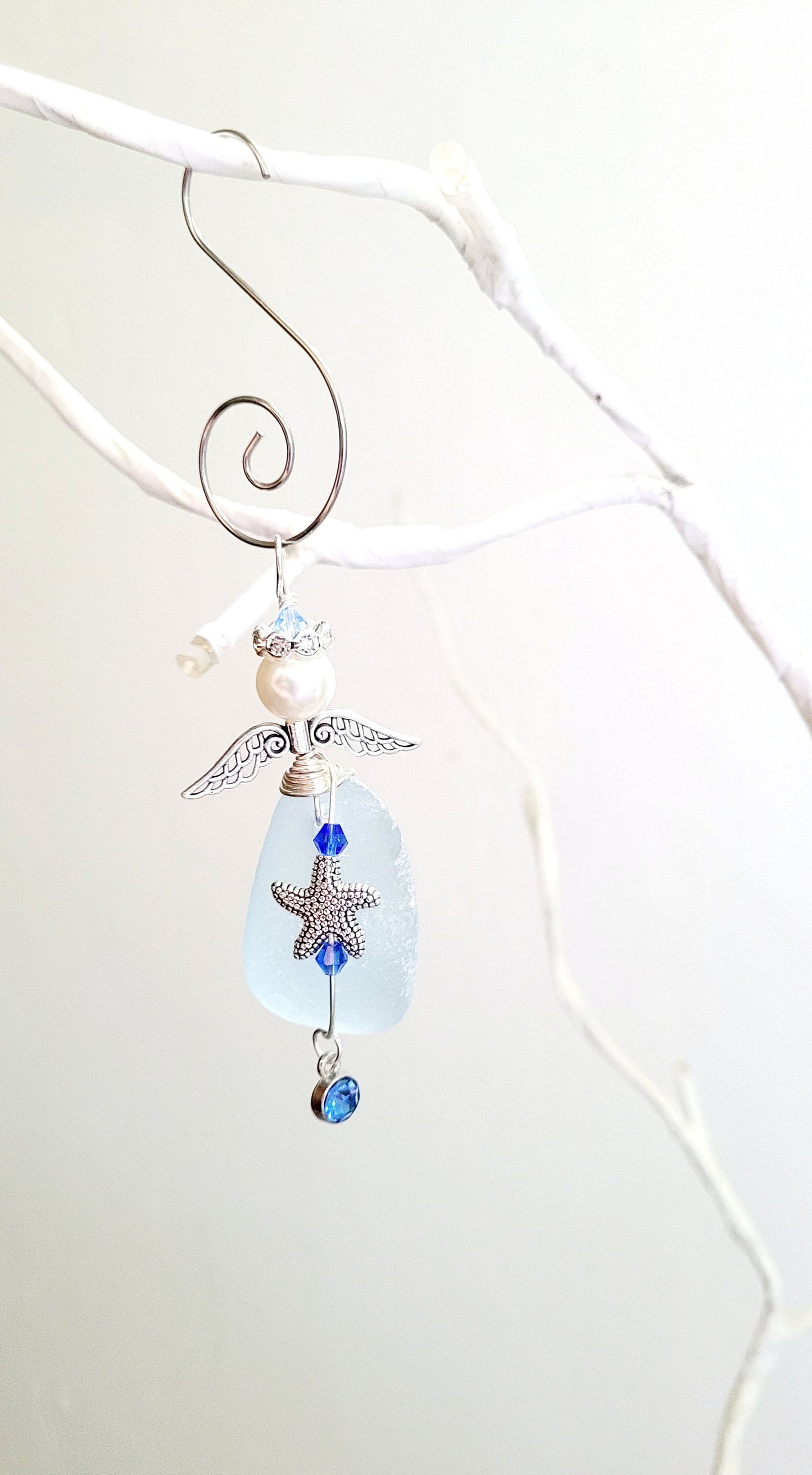 Sea Glass Guardian Angel/Genuine Sea Glass Angel/Rare Cornflower Blue Sea GlassAngel Ornament/Christmas Ornament/ Suncatcher/car charm/92