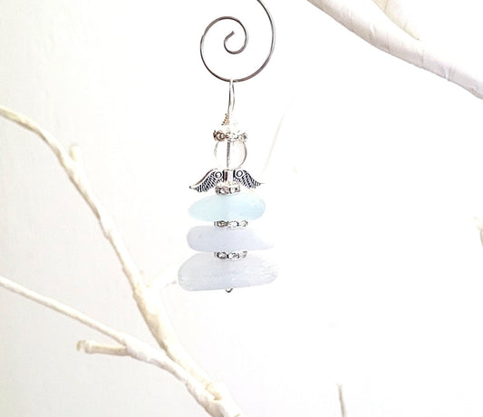 Genuine Sea Glass Angel Sun Catcher/Angel Car Charm/Angel Pendant/Angel Ornament/Get Well Gift/Religious Gift/Gift for Her/Birthday Gift/135