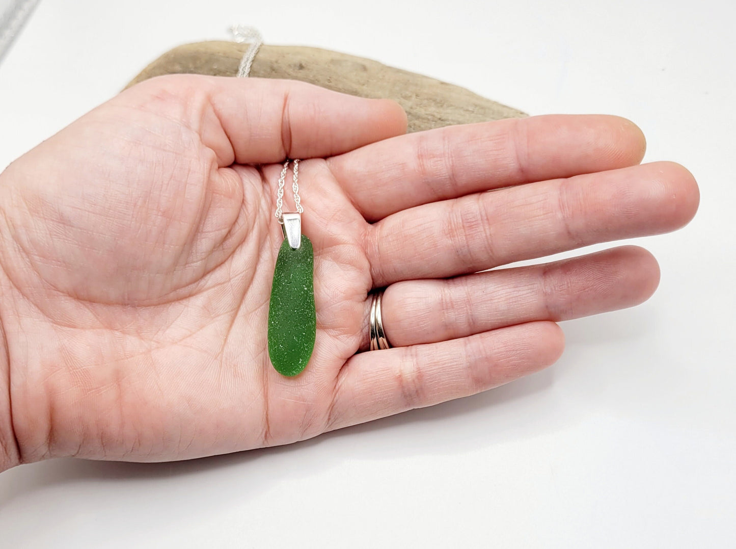 Genuine Sea Glass/Sea Glass and Sterling Silver Necklace/Glass Sea Glass Pendant/Genuine Sea Glass Jewelry/150