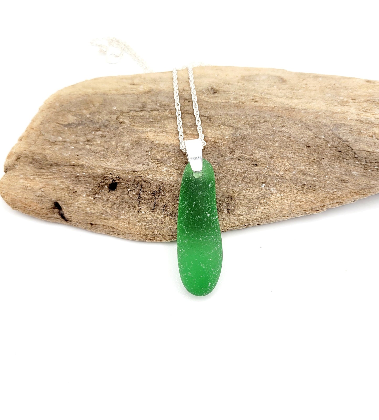 Genuine Sea Glass/Sea Glass and Sterling Silver Necklace/Glass Sea Glass Pendant/Genuine Sea Glass Jewelry/150