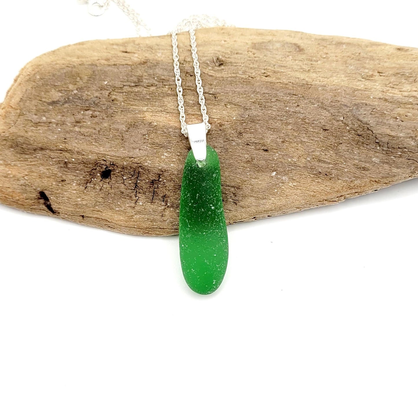 Genuine Sea Glass/Sea Glass and Sterling Silver Necklace/Glass Sea Glass Pendant/Genuine Sea Glass Jewelry/150