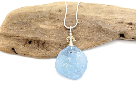 Genuine Sea Glass Jewelry/Crackle Sea Glass Necklace/Sea Glass Pendant/Coastal Jewelry/Nautical Pendant/Sea Glass Jewelry/121