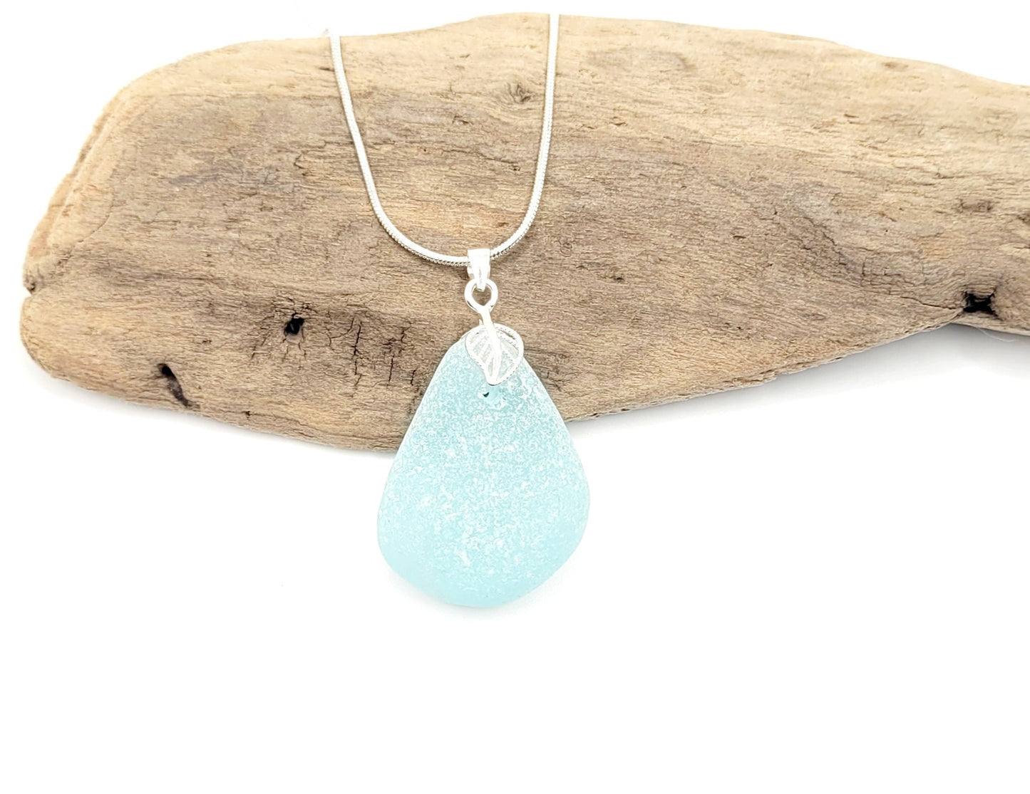 Genuine Sea Glass/Sea Glass and Sterling Silver Necklace/Sea Glass Pendant/Genuine Sea Glass Jewelry/57