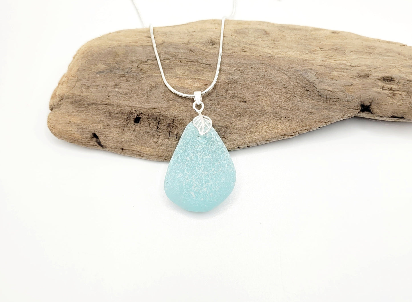 Genuine Sea Glass/Sea Glass and Sterling Silver Necklace/Sea Glass Pendant/Genuine Sea Glass Jewelry/57