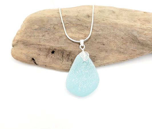 Genuine Sea Glass/Sea Glass and Sterling Silver Necklace/Sea Glass Pendant/Genuine Sea Glass Jewelry/57