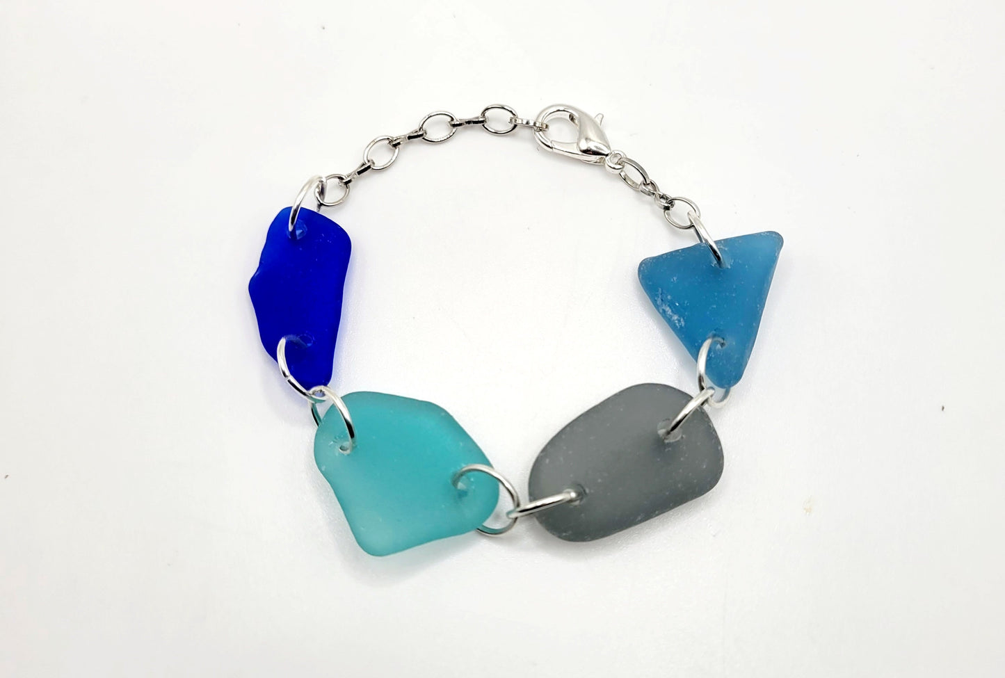 Sea Glass Bracelet/Genuine Sea Glass/Sea Glass Charm Bracelet/white and aqua Beach Glass Bracelet/Nautical Bracelet