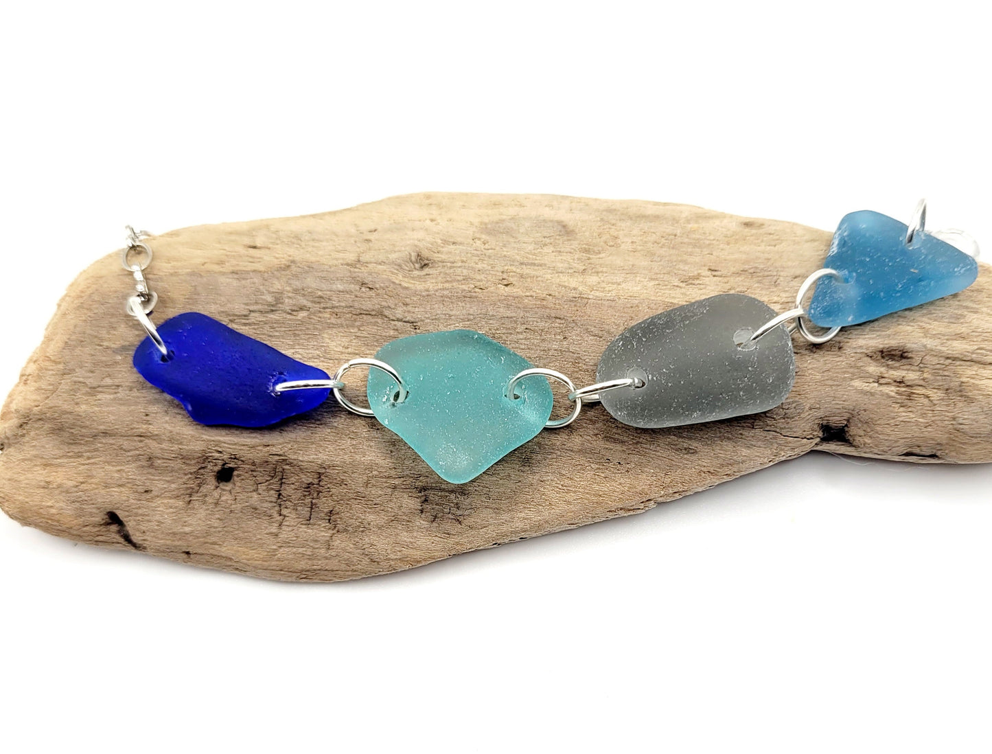 Sea Glass Bracelet/Genuine Sea Glass/Sea Glass Charm Bracelet/white and aqua Beach Glass Bracelet/Nautical Bracelet