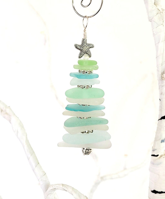 Sea Glass Christmas Tree Ornament/Sea Glass Pine Tree Ornament/Genuine Sea Glass Tree Ornament/46