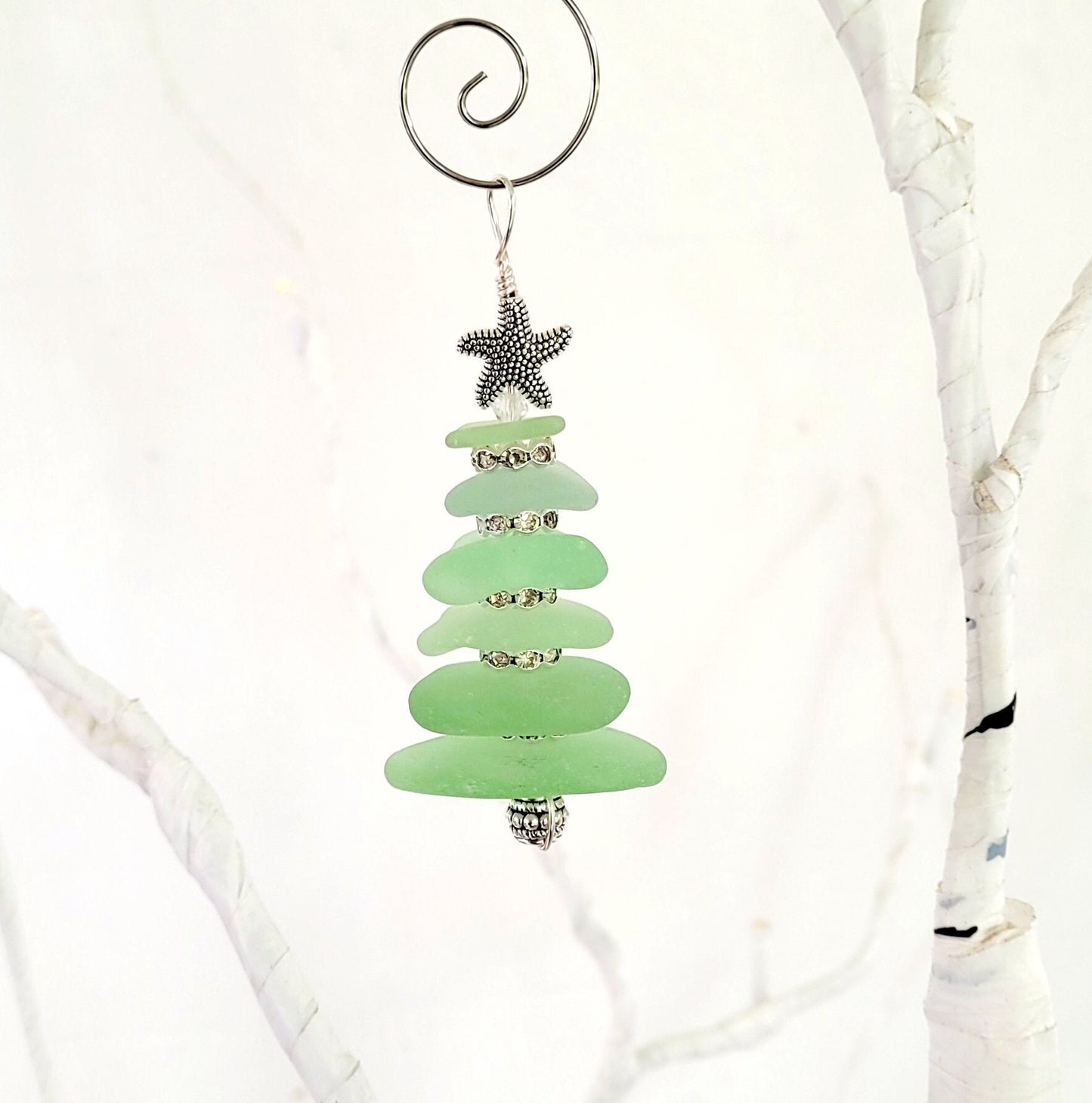 Small Sea Glass Christmas Tree Ornament/Sea Glass Pine Tree Ornament/Genuine Sea Glass Tree Ornament/Coastal Christmas/2.5 inches/143