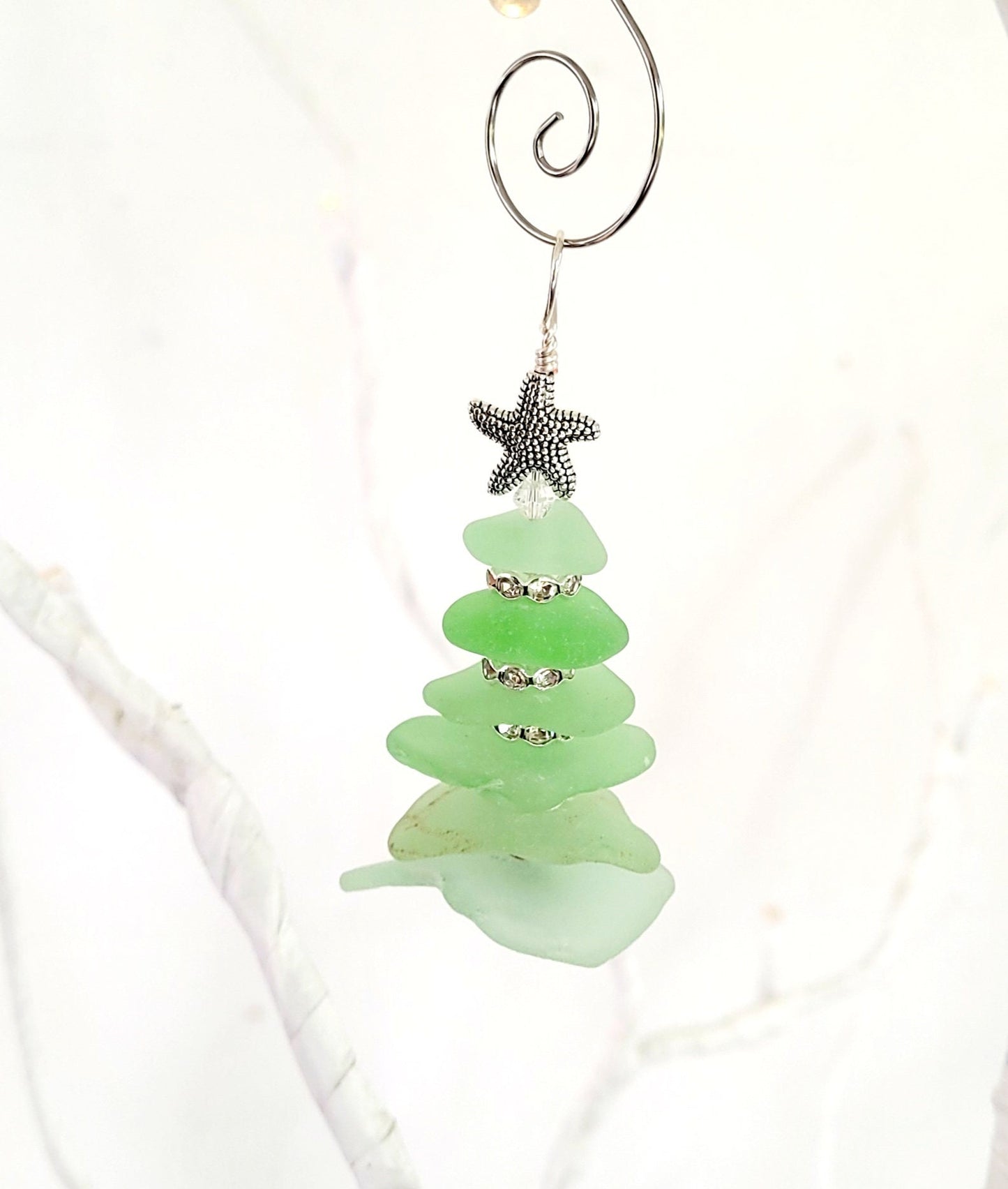 Small Sea Glass Christmas Tree Ornament/Sea Glass Pine Tree Ornament/Genuine Sea Glass Tree Ornament/Coastal Christmas/2.5 inches/142