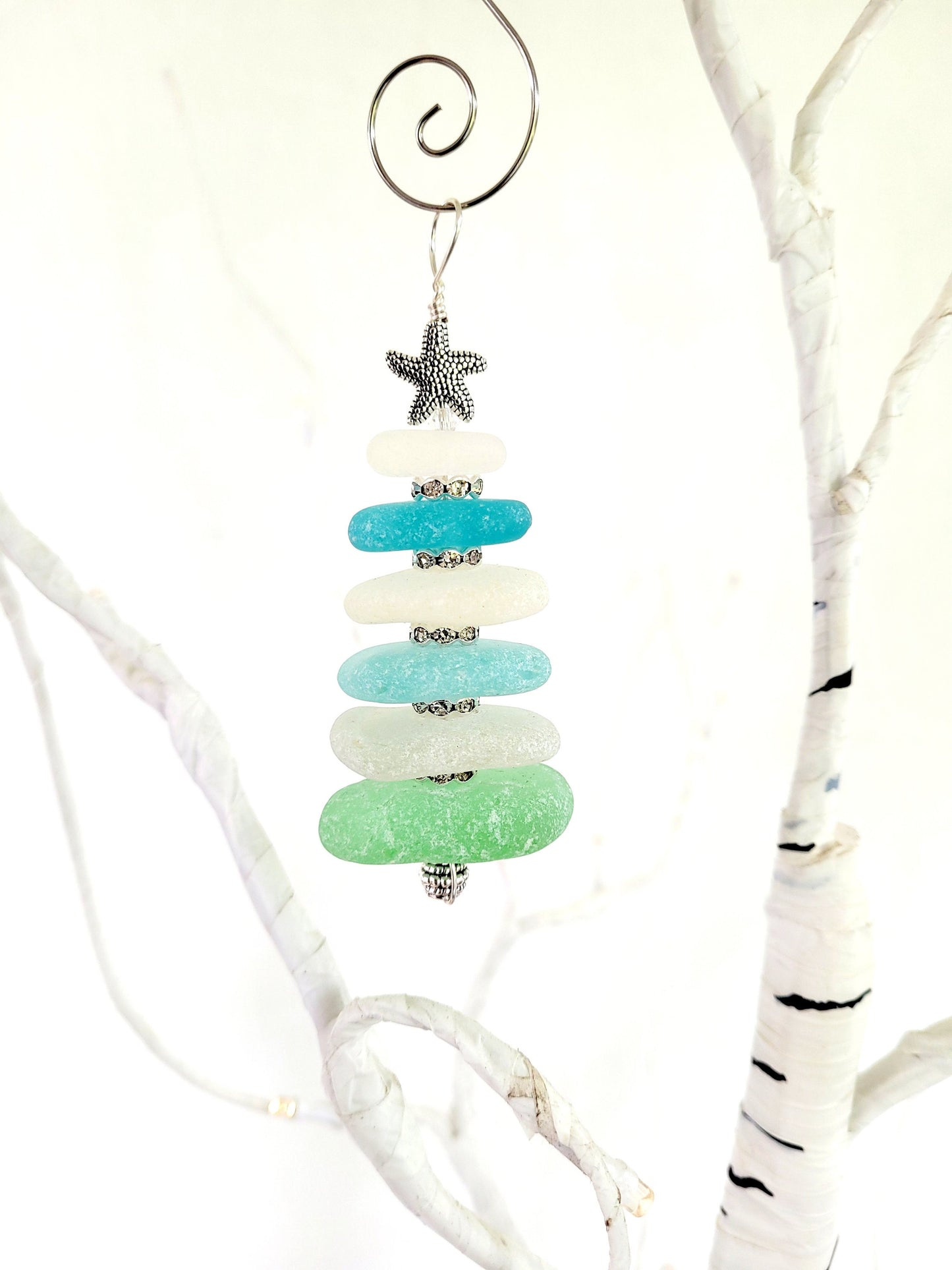 Sea Glass Christmas Tree Ornament/Sea Glass Pine Tree Ornament/Genuine Sea Glass Tree Ornament/51