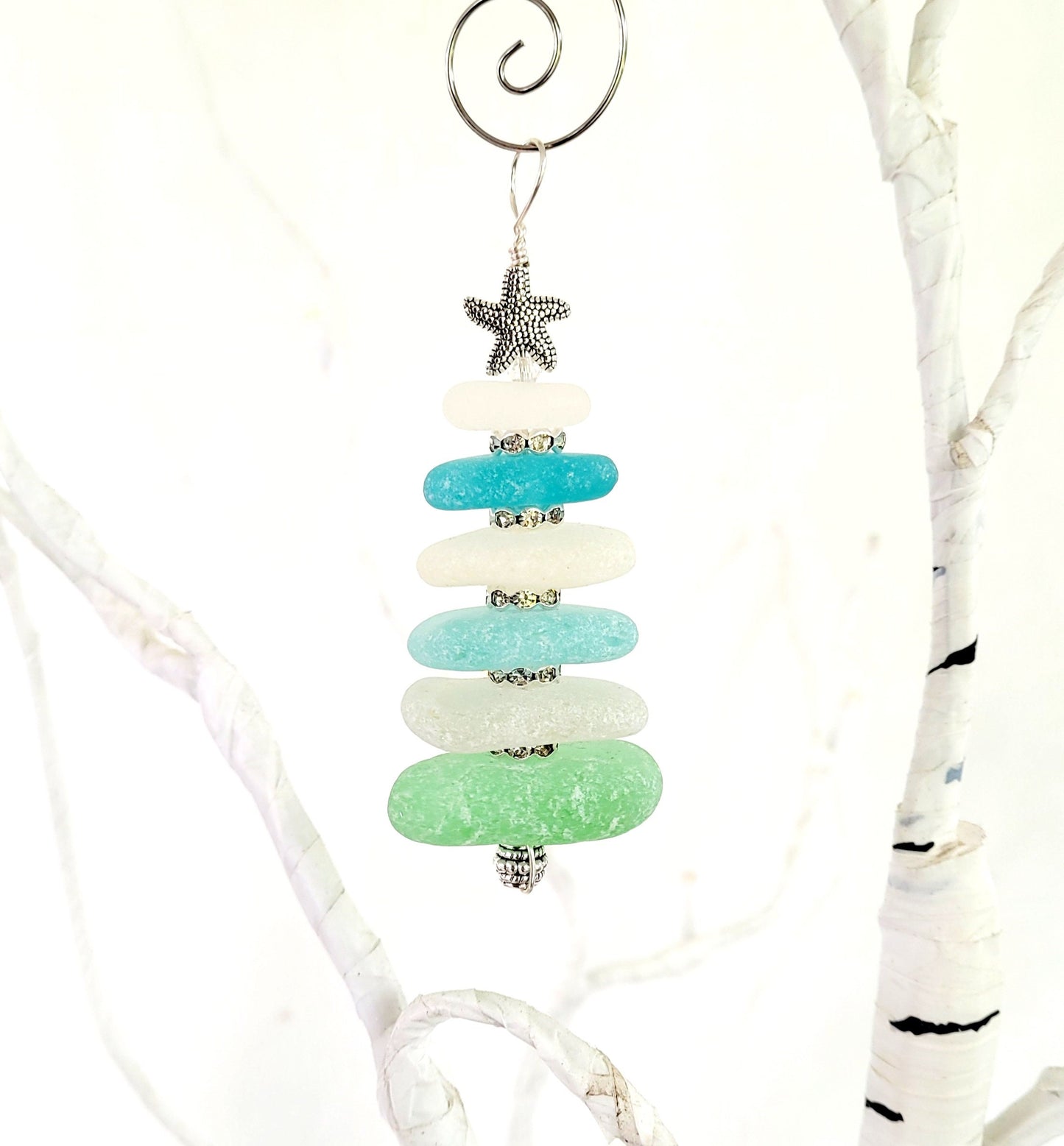 Sea Glass Christmas Tree Ornament/Sea Glass Pine Tree Ornament/Genuine Sea Glass Tree Ornament/51