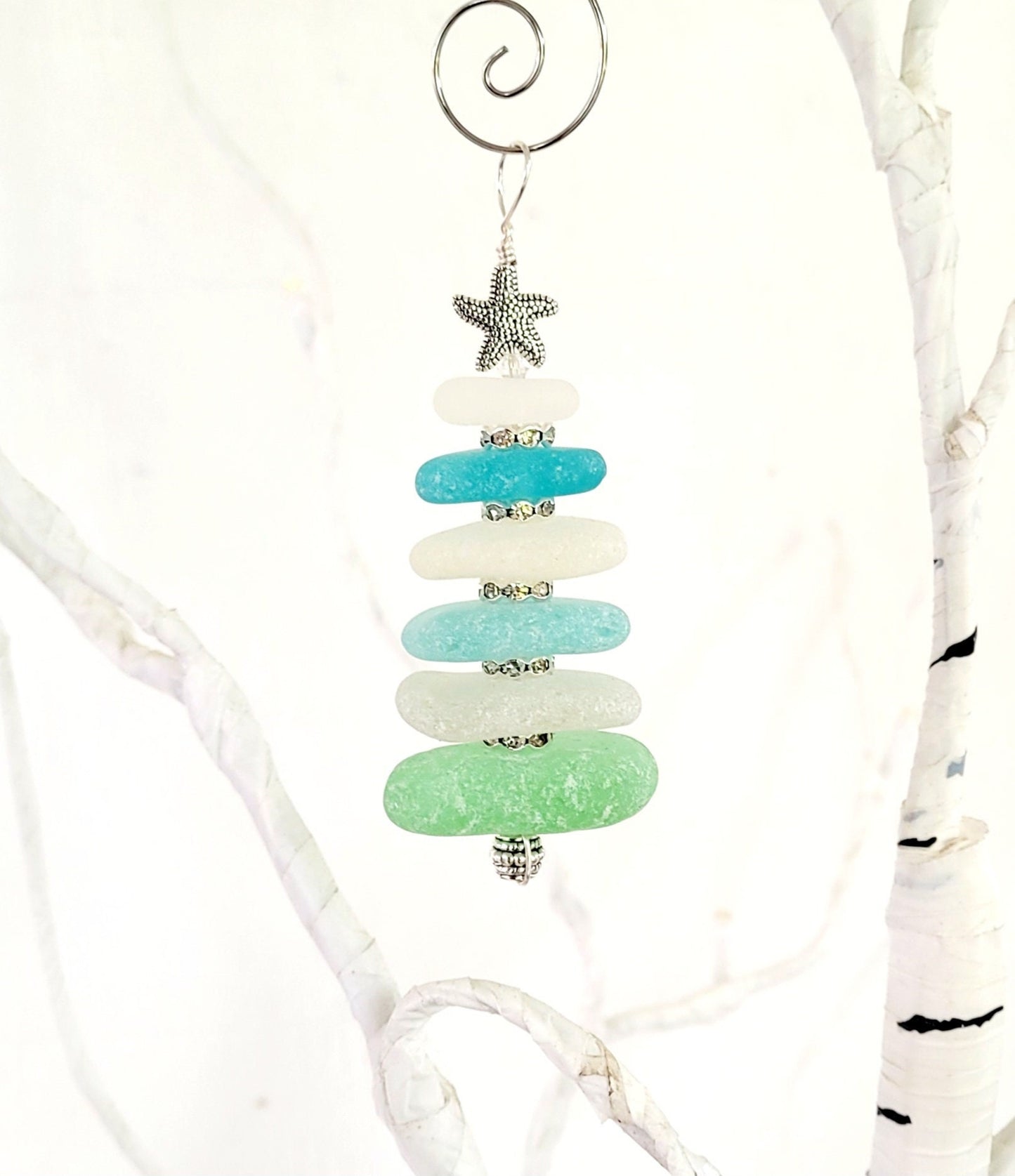 Sea Glass Christmas Tree Ornament/Sea Glass Pine Tree Ornament/Genuine Sea Glass Tree Ornament/51