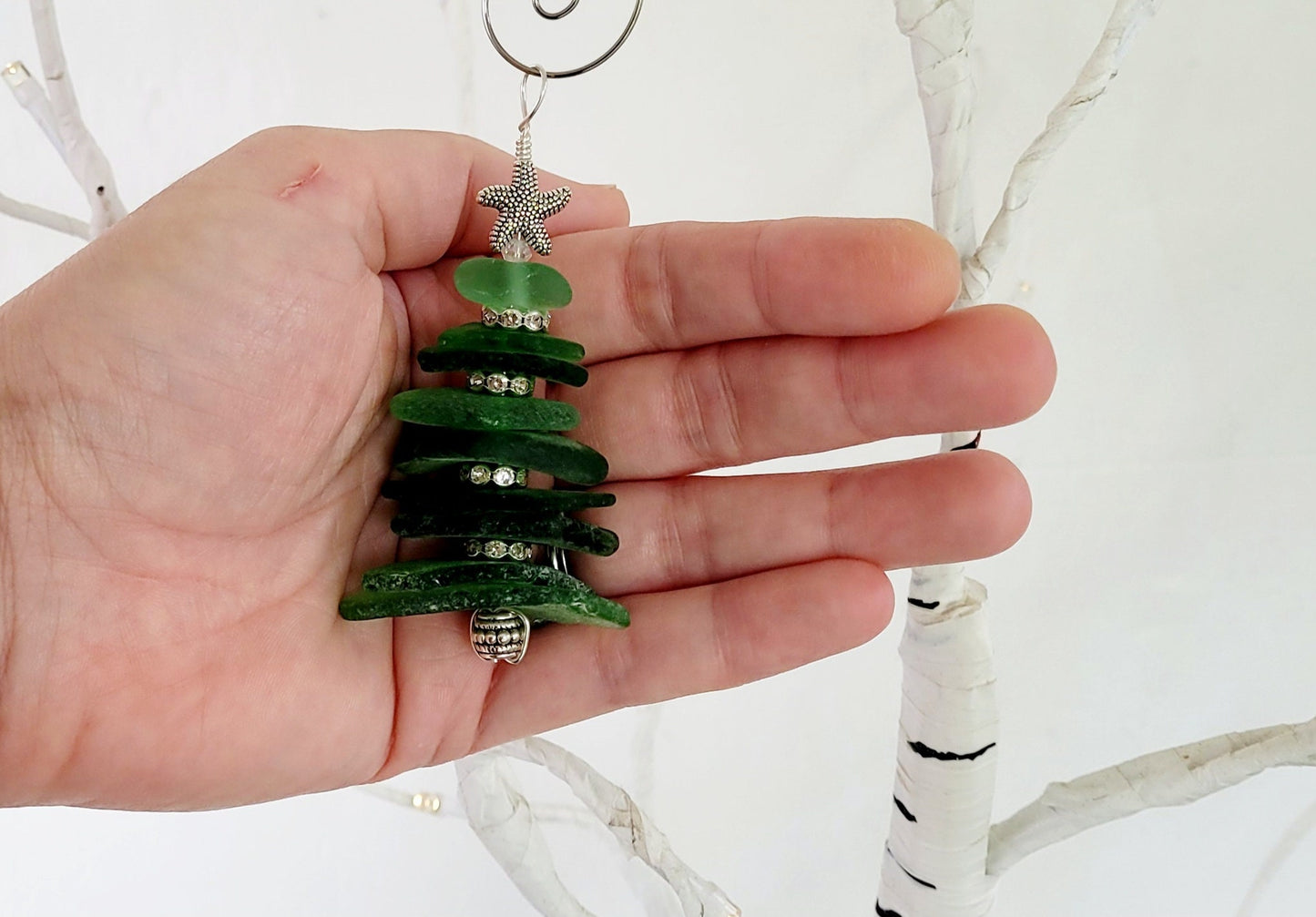 Sea Glass Christmas Tree Ornament/inches/Sea Glass Pine Tree Ornament/Genuine Sea Glass Tree Ornament/Coastal Christmas/Beach Christmas/151