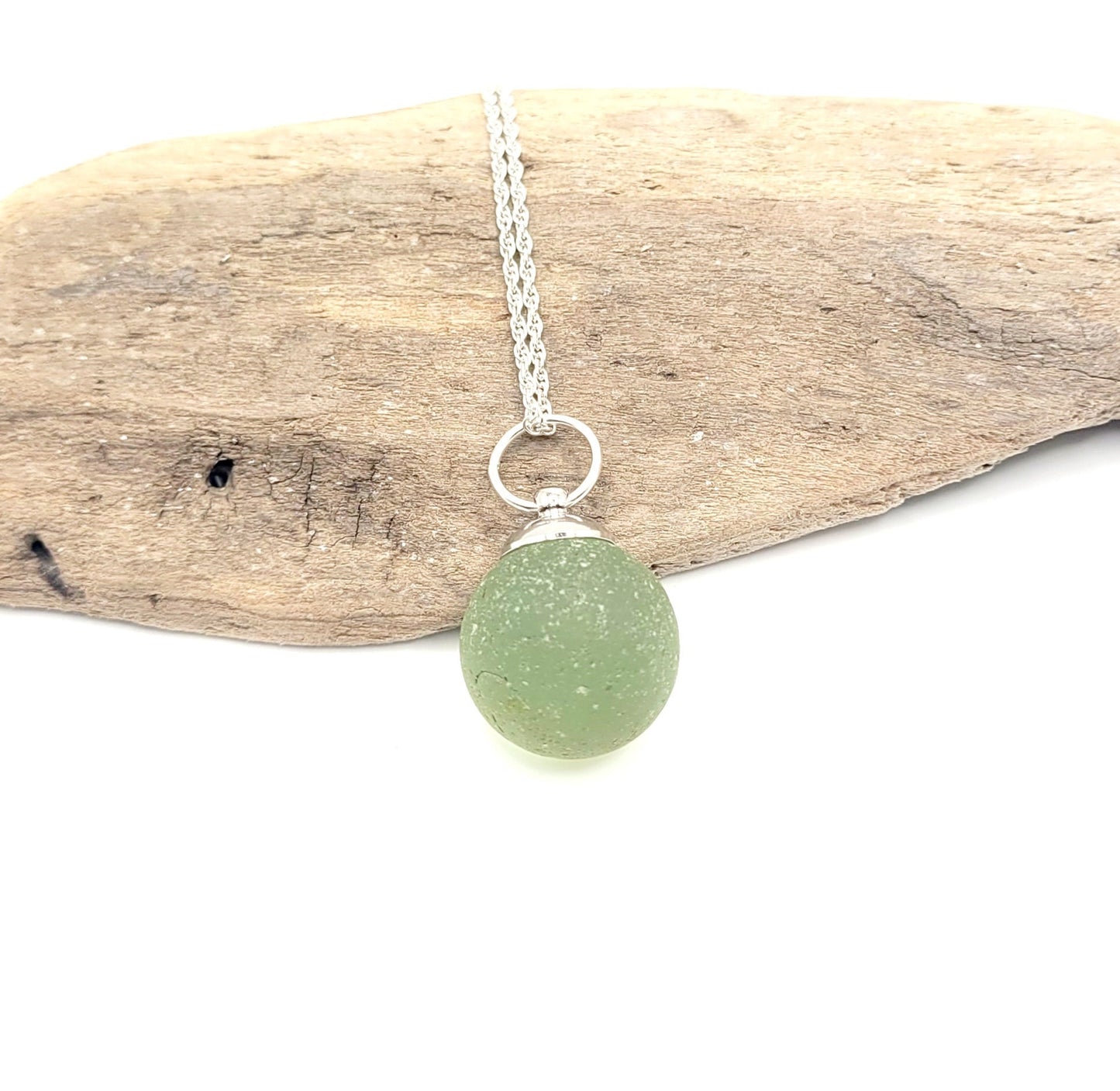 Genuine Sea Glass Olive Green Marble/Sea Glass Marble Pendant/Sea Glass Pendant/Sea Glass Necklace/Unique Gift/147