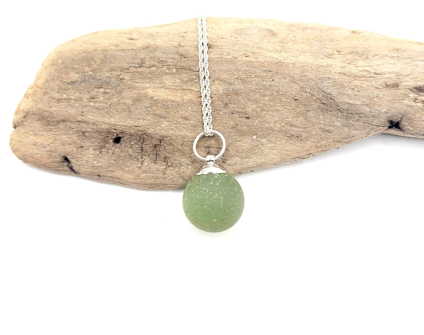 Genuine Sea Glass Olive Green Marble/Sea Glass Marble Pendant/Sea Glass Pendant/Sea Glass Necklace/Unique Gift/147