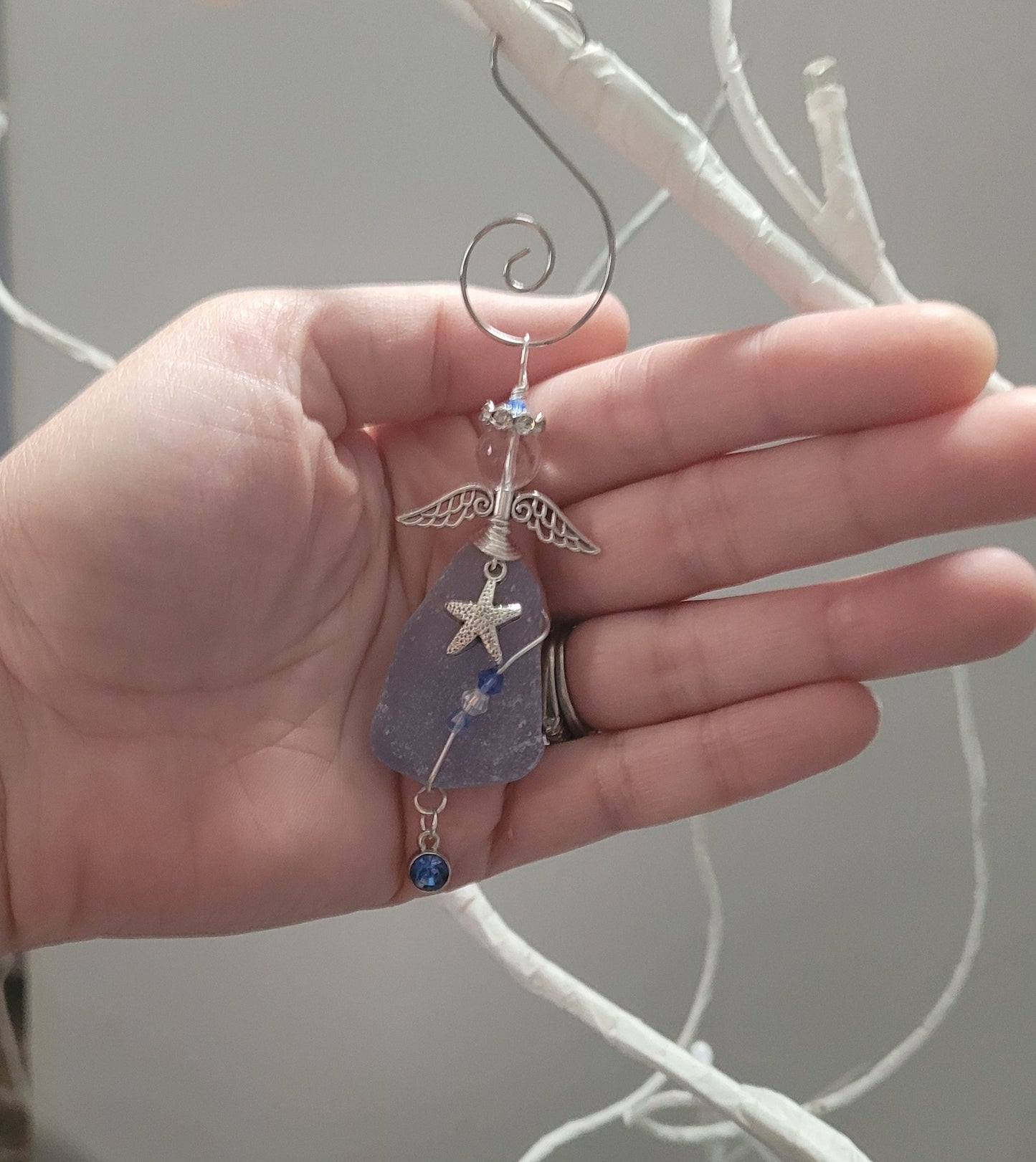 Sea Glass Guardian Angel/Genuine Sea Glass Angel/Rare Cornflower Blue Sea GlassAngel Ornament/Christmas Ornament/ Suncatcher/car charm/108