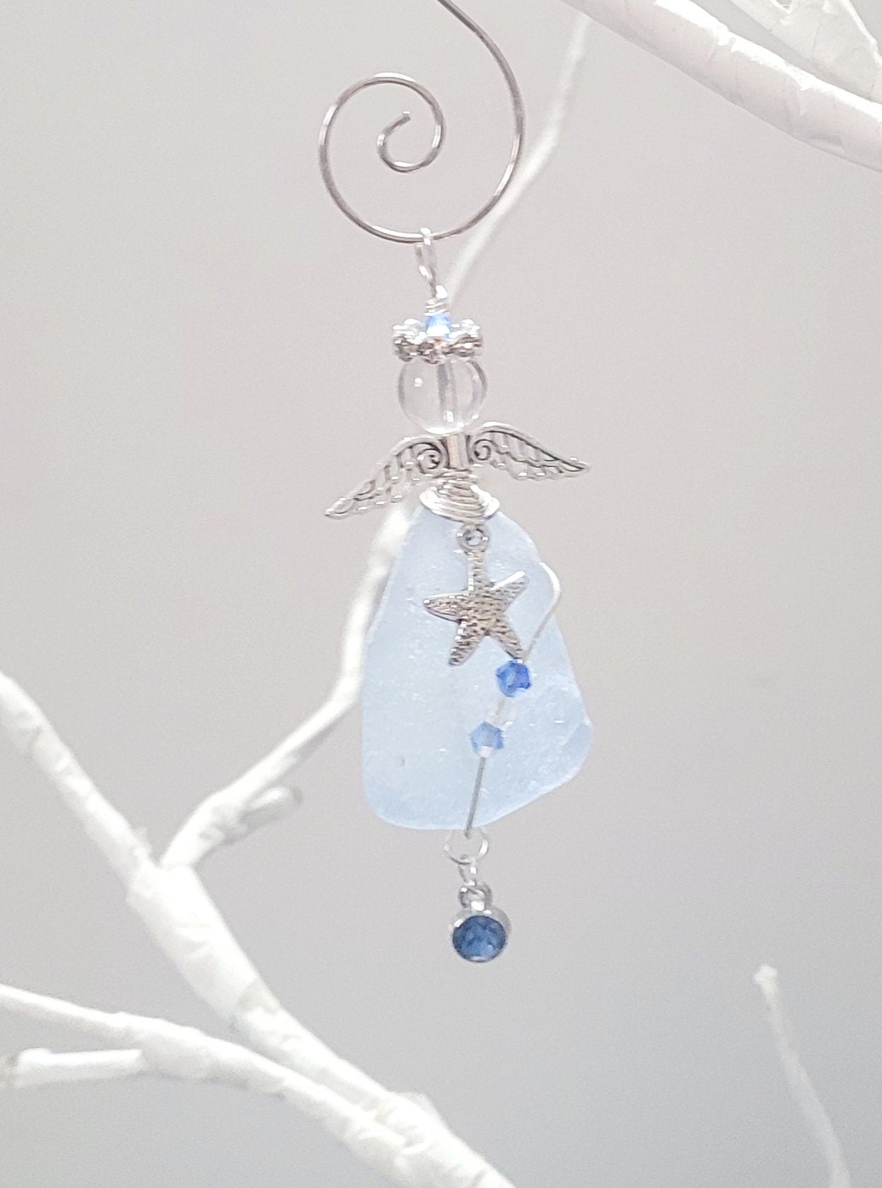 Sea Glass Guardian Angel/Genuine Sea Glass Angel/Rare Cornflower Blue Sea GlassAngel Ornament/Christmas Ornament/ Suncatcher/car charm/108