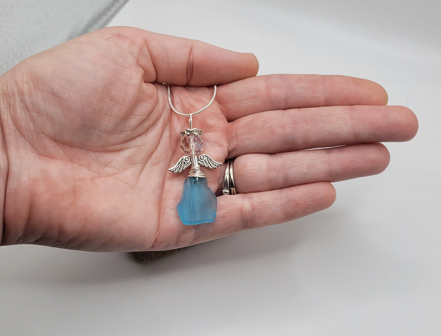 Genuine Sea Glass Angel Pendant/Angel Car Charm/Angel Pendant/Angel Ornament/Angel Gift/Religious Gift/Gift for Her/Birthday Gift/168