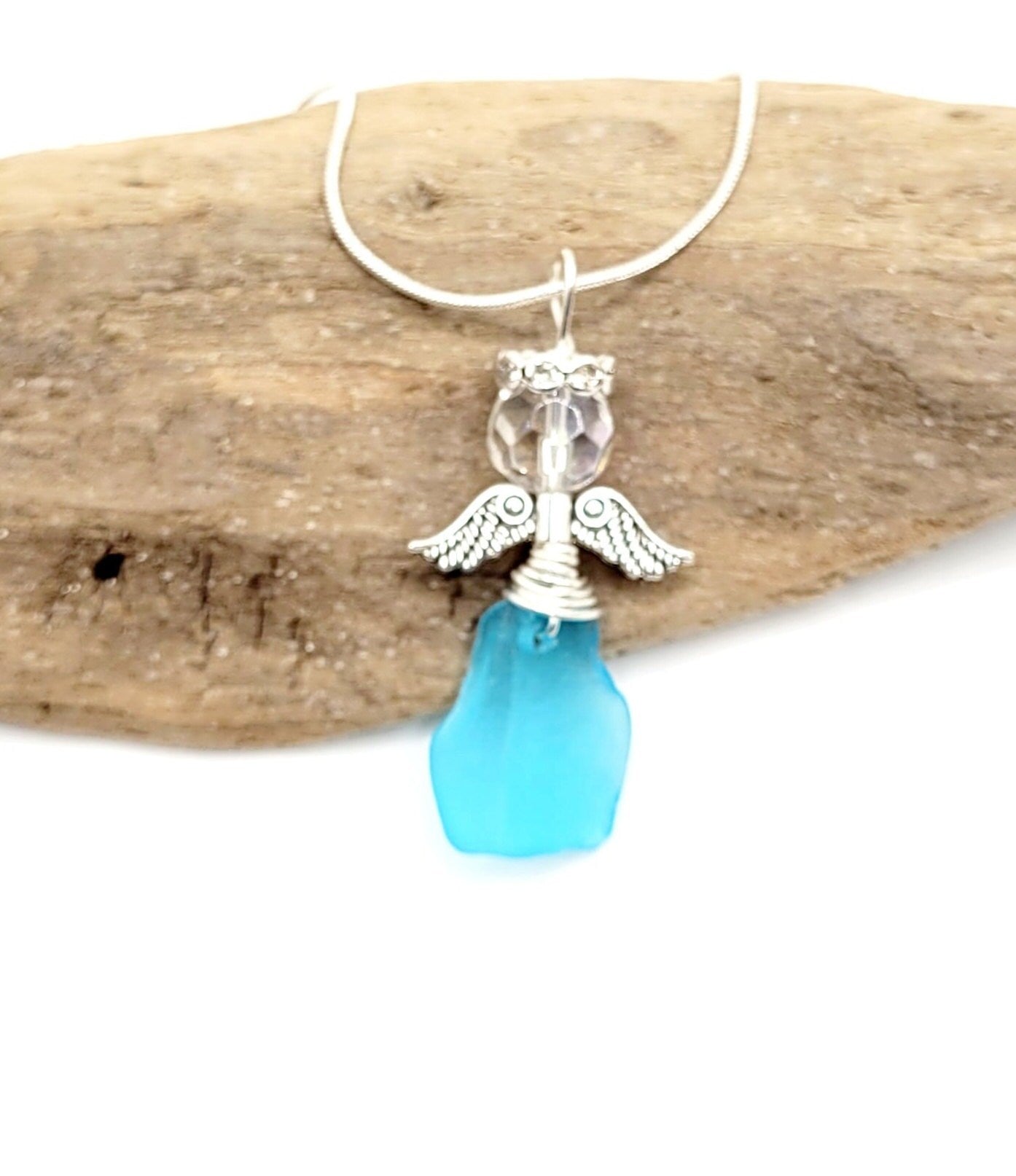 Genuine Sea Glass Angel Pendant/Angel Car Charm/Angel Pendant/Angel Ornament/Angel Gift/Religious Gift/Gift for Her/Birthday Gift/168