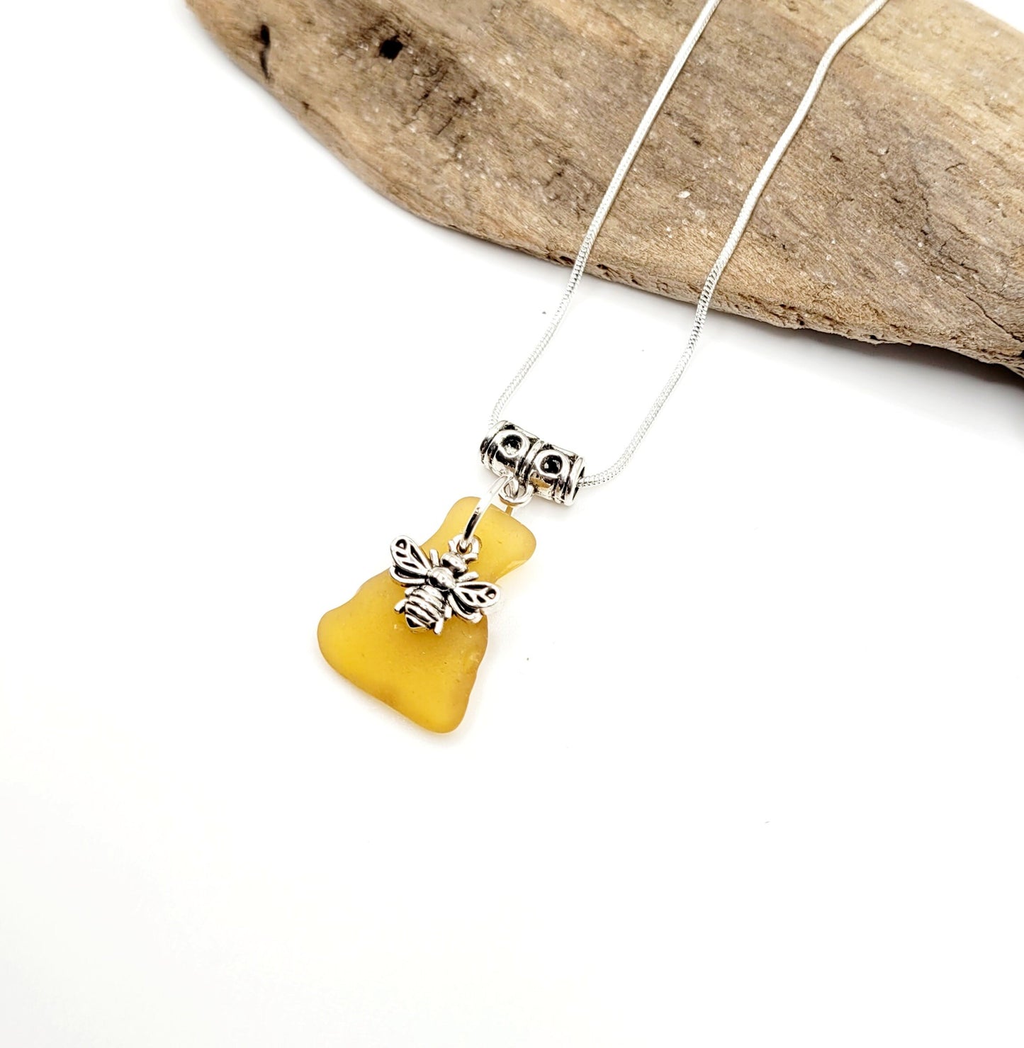 Sea Glass Jewelry/Genuine Sea Glass/Sea Glass Necklace/Sea Glass Pendant/Coastal Jewelry/Nautical Pendant/Bee Charm/48