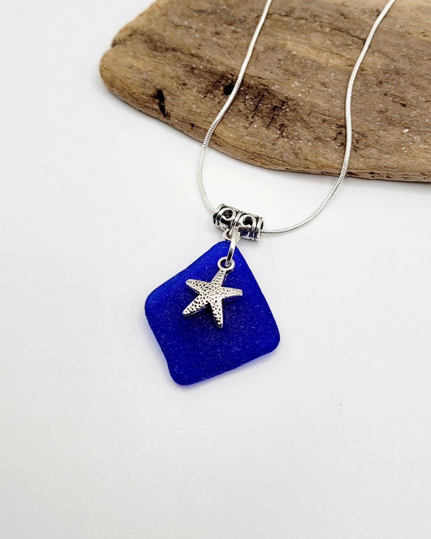 Sea Glass Jewelry/Genuine Sea Glass/Sea Glass Necklace/Sea Glass Pendant/Coastal Jewelry/Nautical Pendant/Starfish Charm/124