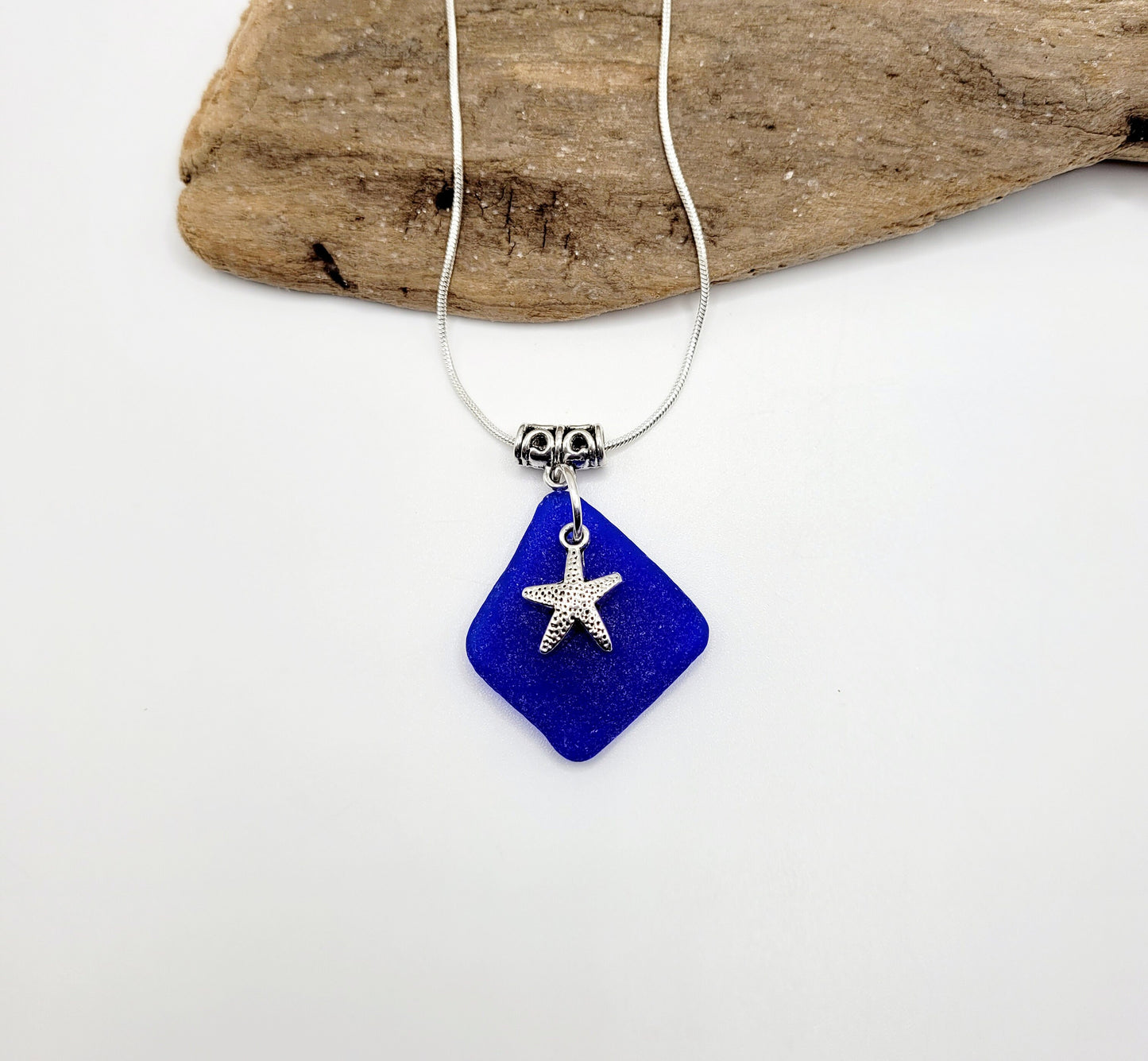 Sea Glass Jewelry/Genuine Sea Glass/Sea Glass Necklace/Sea Glass Pendant/Coastal Jewelry/Nautical Pendant/Starfish Charm/124