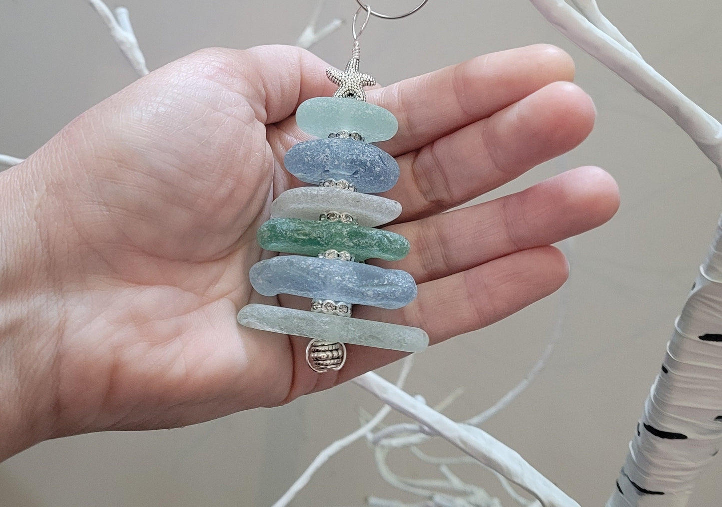 Sea Glass Christmas Tree Ornament/Sea Glass Pine Tree Ornament/Genuine Sea Glass Tree Ornament/47