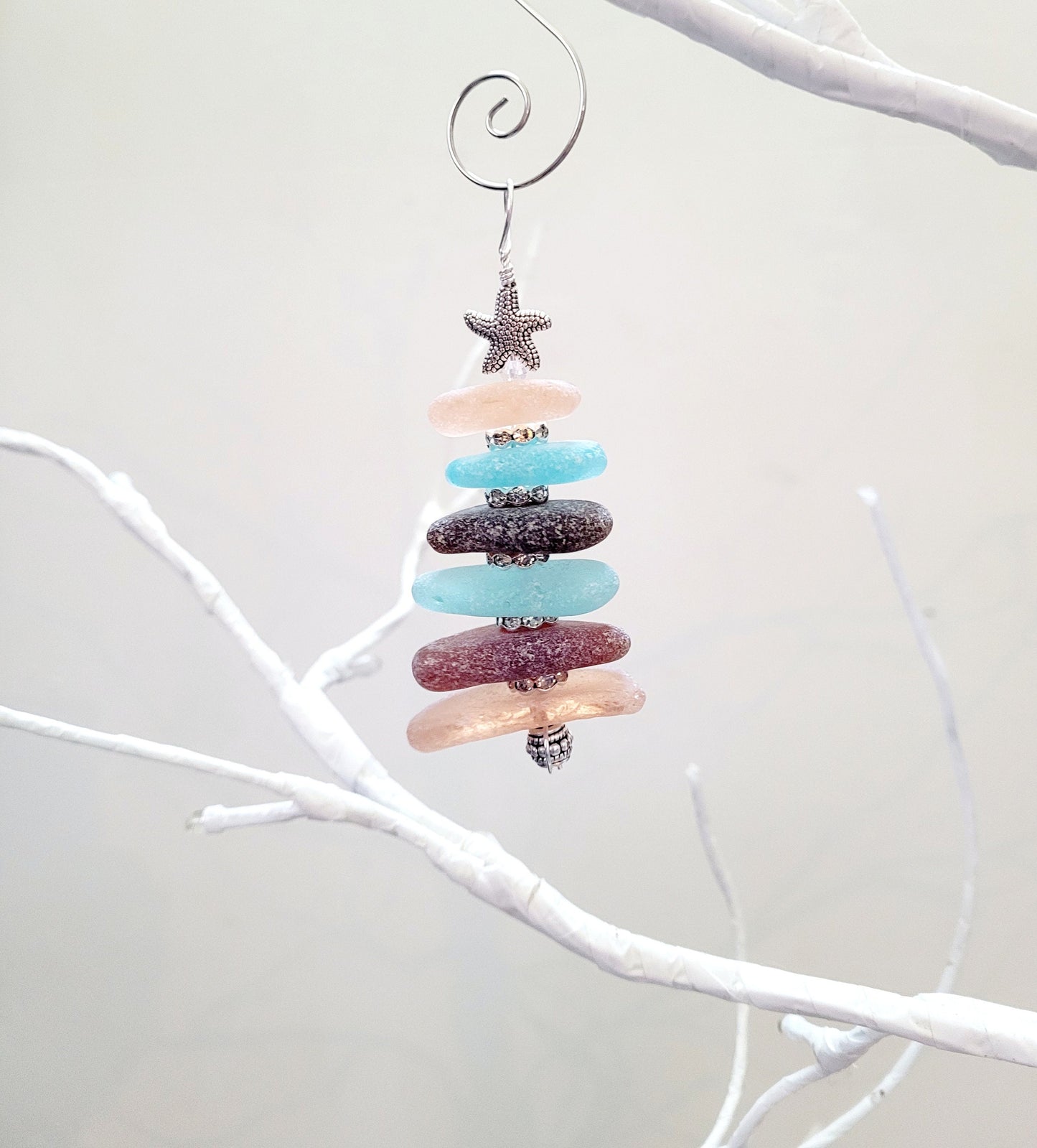 Sea Glass Christmas Tree Ornament/Sea Glass Pine Tree Ornament/Genuine Sea Glass Tree Ornament/48