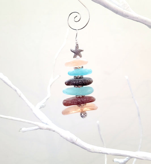 Sea Glass Christmas Tree Ornament/Sea Glass Pine Tree Ornament/Genuine Sea Glass Tree Ornament/48