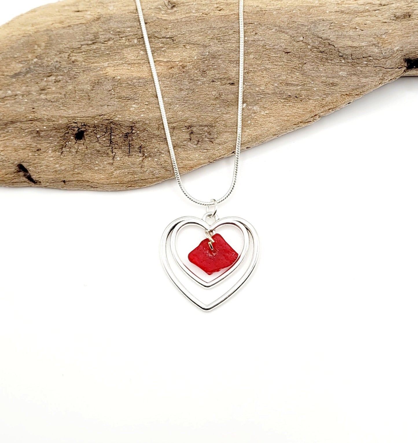 Genuine Sea Glass Pendant/Red Heart Sea Glass Pendant/Natural Heart Sea Glass Pendant/Anniversary Gift/Gift for her/Unique Gift/37