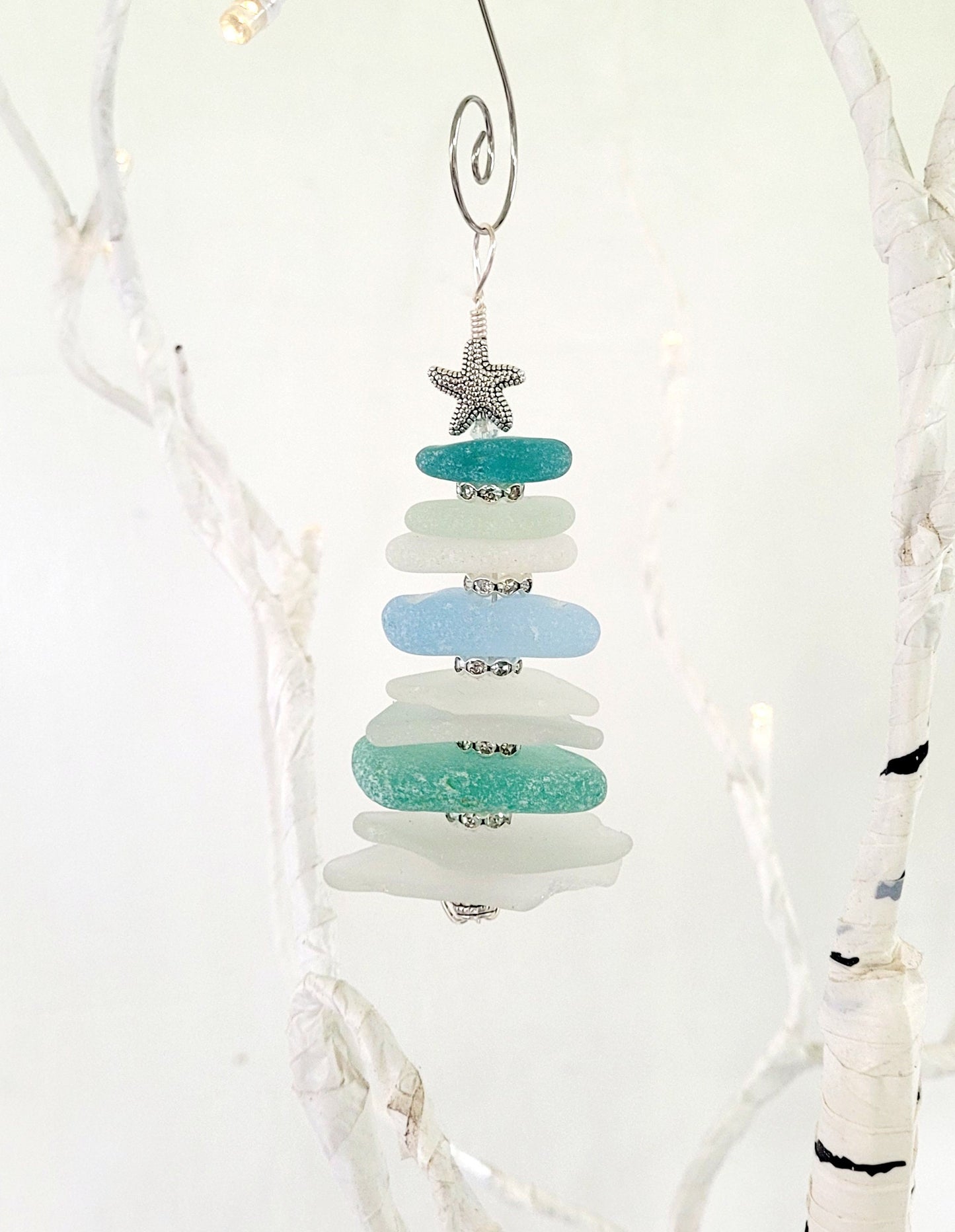 Sea Glass Christmas Tree Ornament/Sea Glass Pine Tree Ornament/Genuine Sea Glass Tree Ornament/65