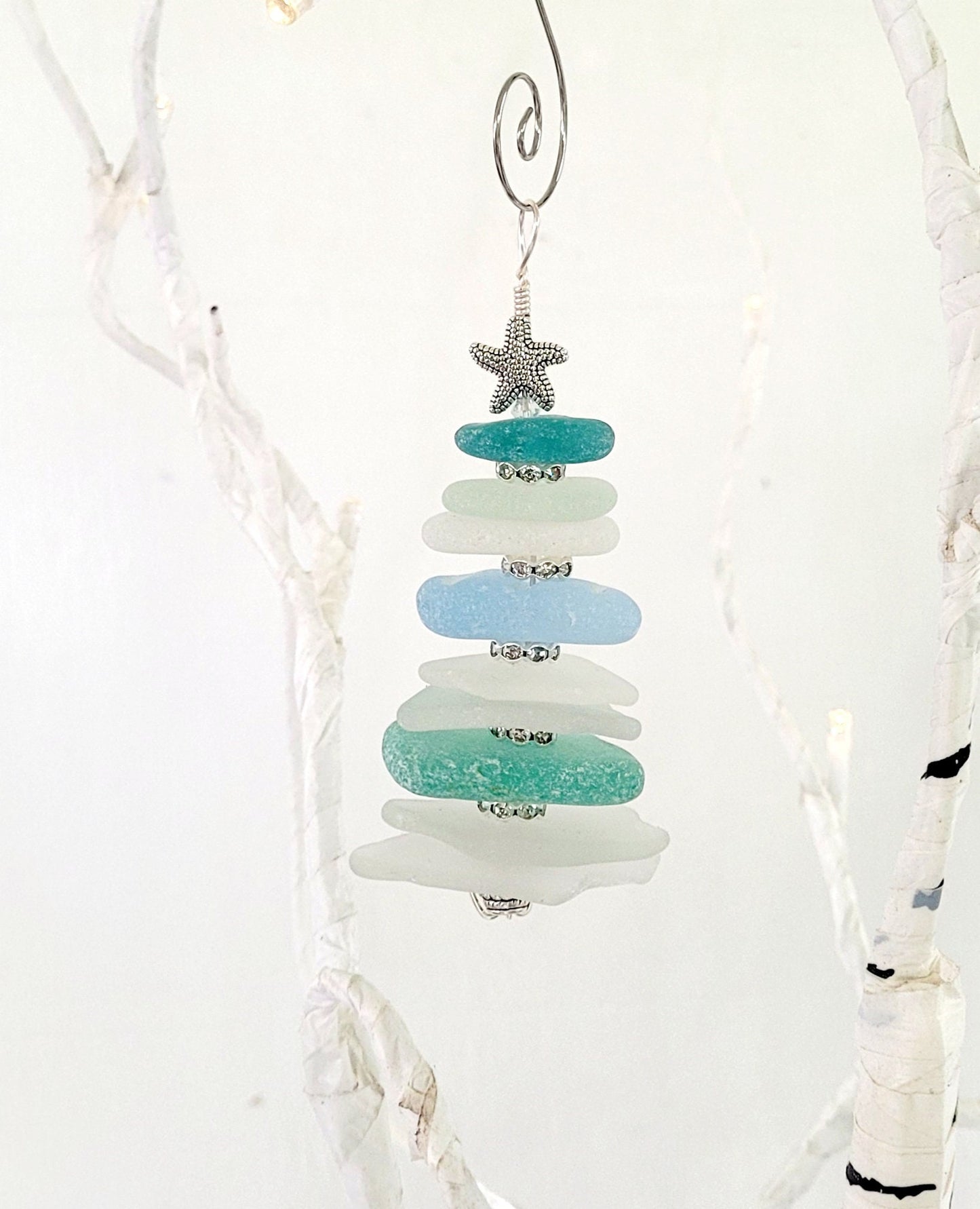 Sea Glass Christmas Tree Ornament/Sea Glass Pine Tree Ornament/Genuine Sea Glass Tree Ornament/65