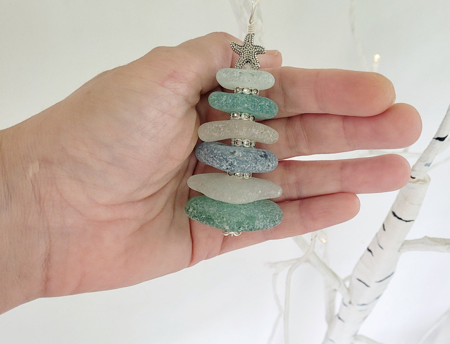 Sea Glass Christmas Tree Ornament/Sea Glass Pine Tree Ornament/Genuine Sea Glass Tree Ornament/64