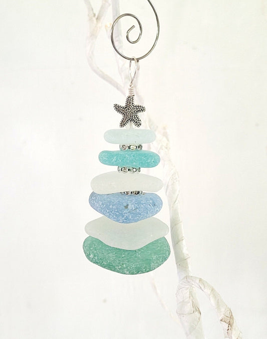 Sea Glass Christmas Tree Ornament/Sea Glass Pine Tree Ornament/Genuine Sea Glass Tree Ornament/64